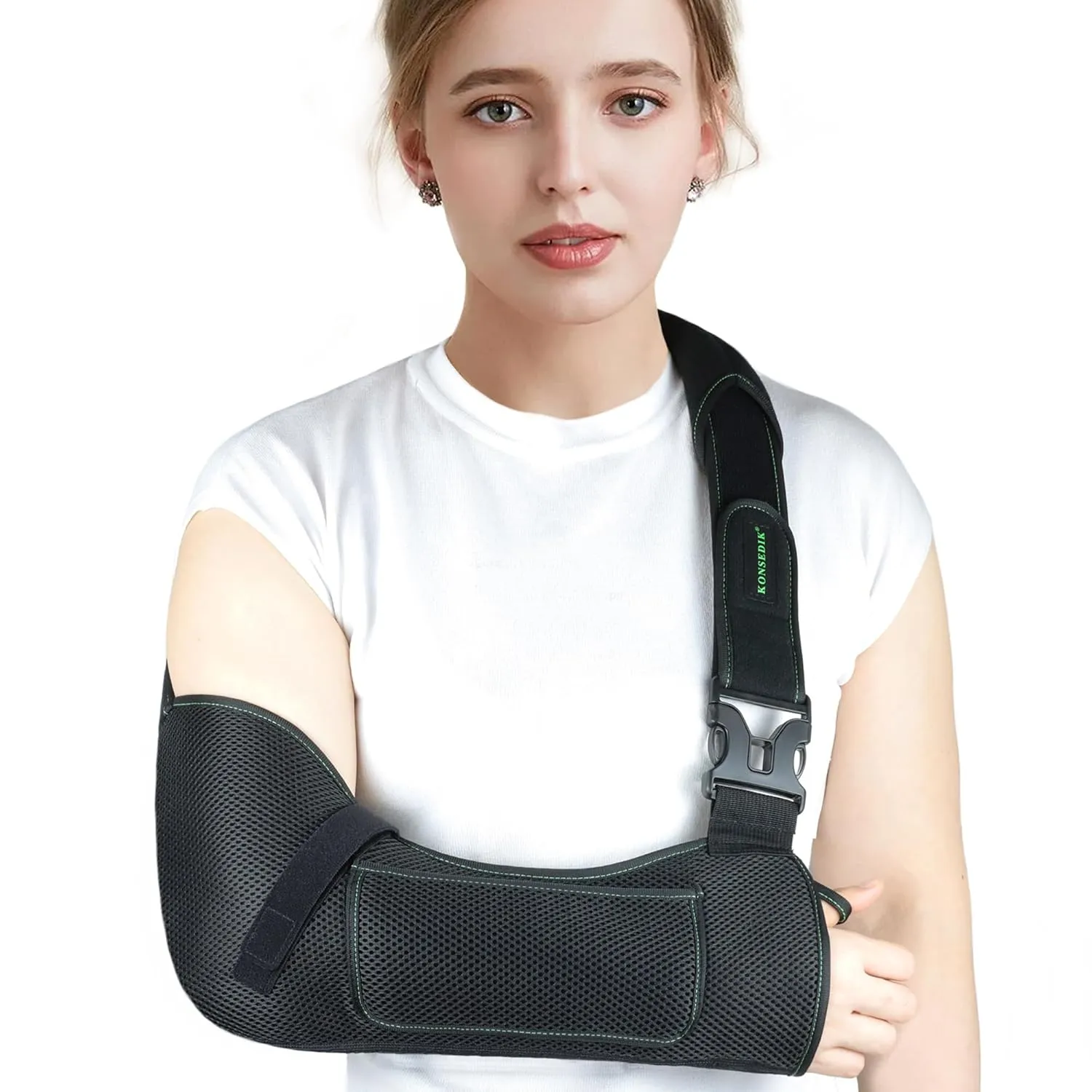 Arm Shoulder Sling,Breathable Medical Sling with Shoulder Pad,support for Women and Men Rotator Cuff Injury,Left or Right Arm,Elbow,Clavicle Fracture Post-Surgery(Black,Large)