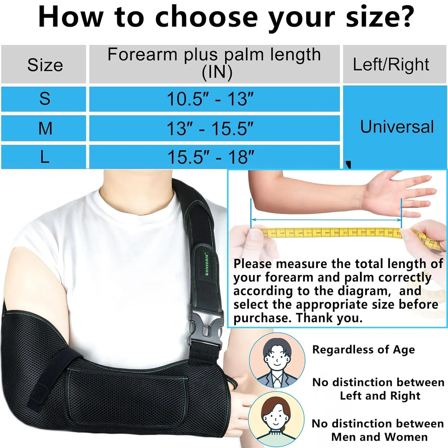Arm Shoulder Sling,Breathable Medical Sling with Shoulder Pad,support for Women and Men Rotator Cuff Injury,Left or Right Arm,Elbow,Clavicle Fracture Post-Surgery(Black,Large)