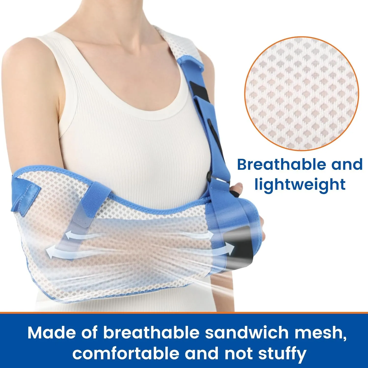 Arm Sling for Shoulder Injury with Waist Strap - Immobilizer Brace Support for Sleeping, Rotator Cuff Surgery (Mesh Version, Right, Large,40-51 inch)