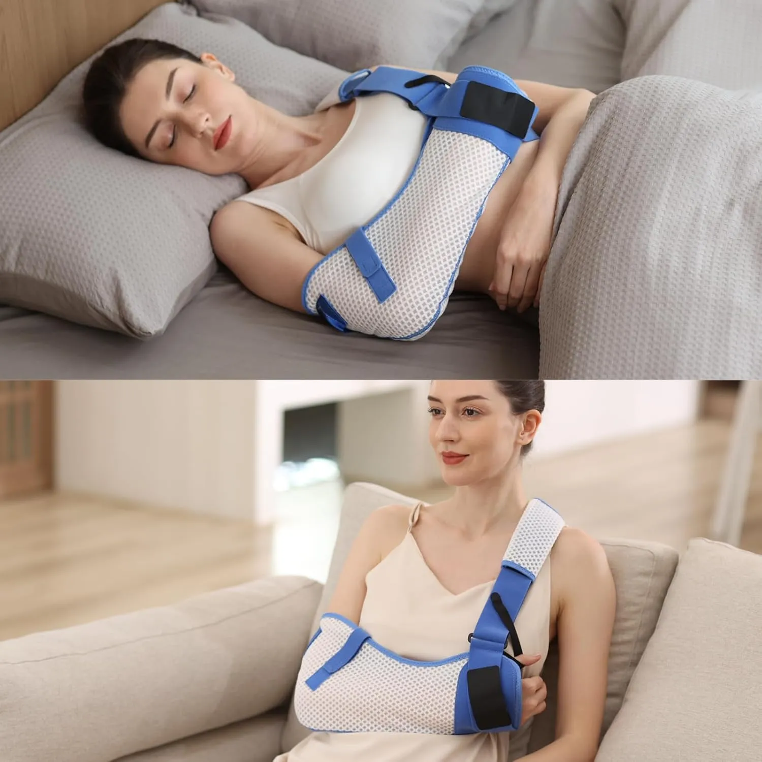 Arm Sling for Shoulder Injury with Waist Strap - Immobilizer Brace Support for Sleeping, Rotator Cuff Surgery (Mesh Version, Right, Large,40-51 inch)