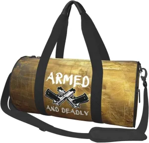 Armed And Dadly Funny Deadly Duffel Bag Gym Bag Travel Sports Tote Large Foldable Beach Swim Yoga1