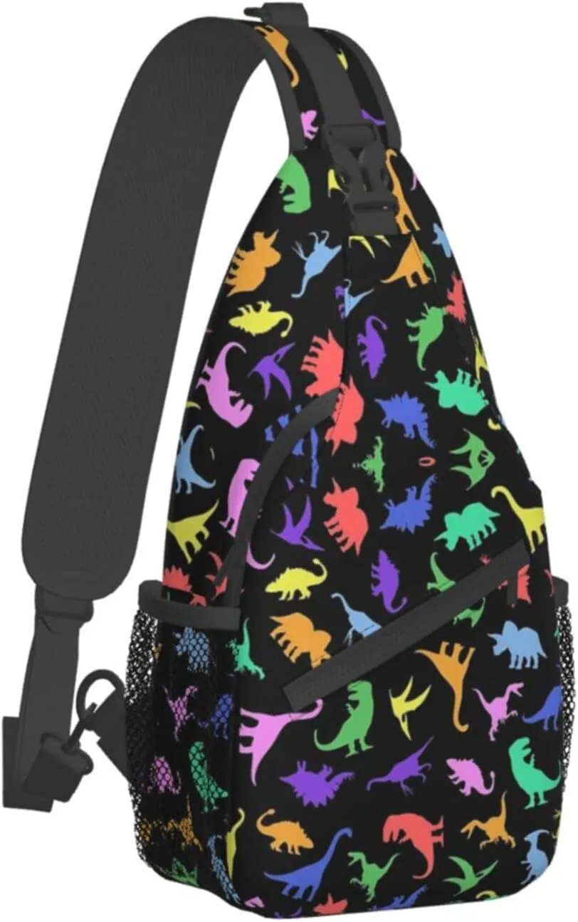 ASYG Cute Funny Dinosaur Sling Bag Crossbody Backpack for Women Men Travel Hiking Daypack Dino Crossbody Shoulder Bag