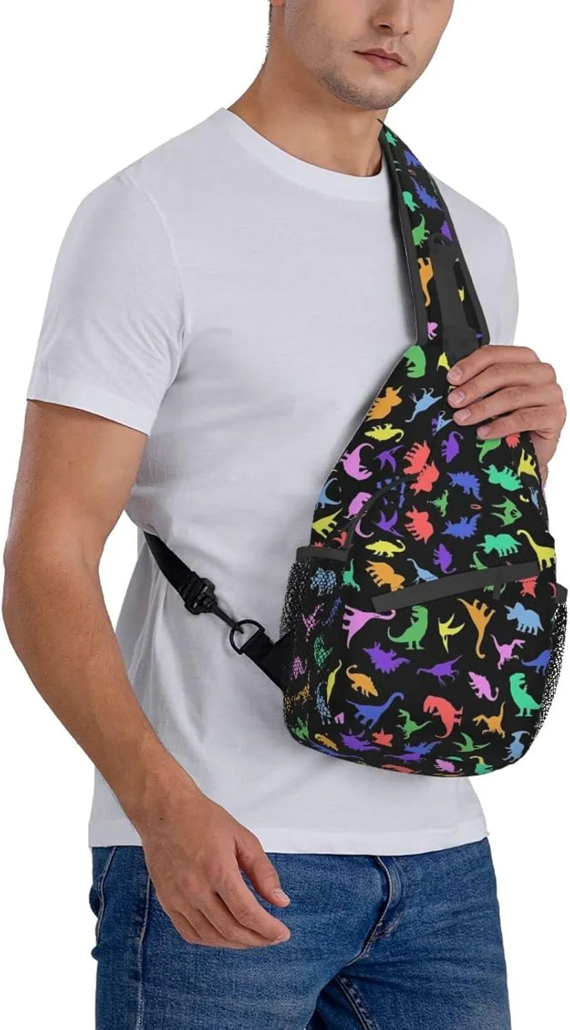 ASYG Cute Funny Dinosaur Sling Bag Crossbody Backpack for Women Men Travel Hiking Daypack Dino Crossbody Shoulder Bag