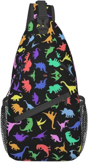 ASYG Cute Funny Dinosaur Sling Bag Crossbody Backpack for Women Men Travel Hiking Daypack Dino Crossbody Shoulder Bag