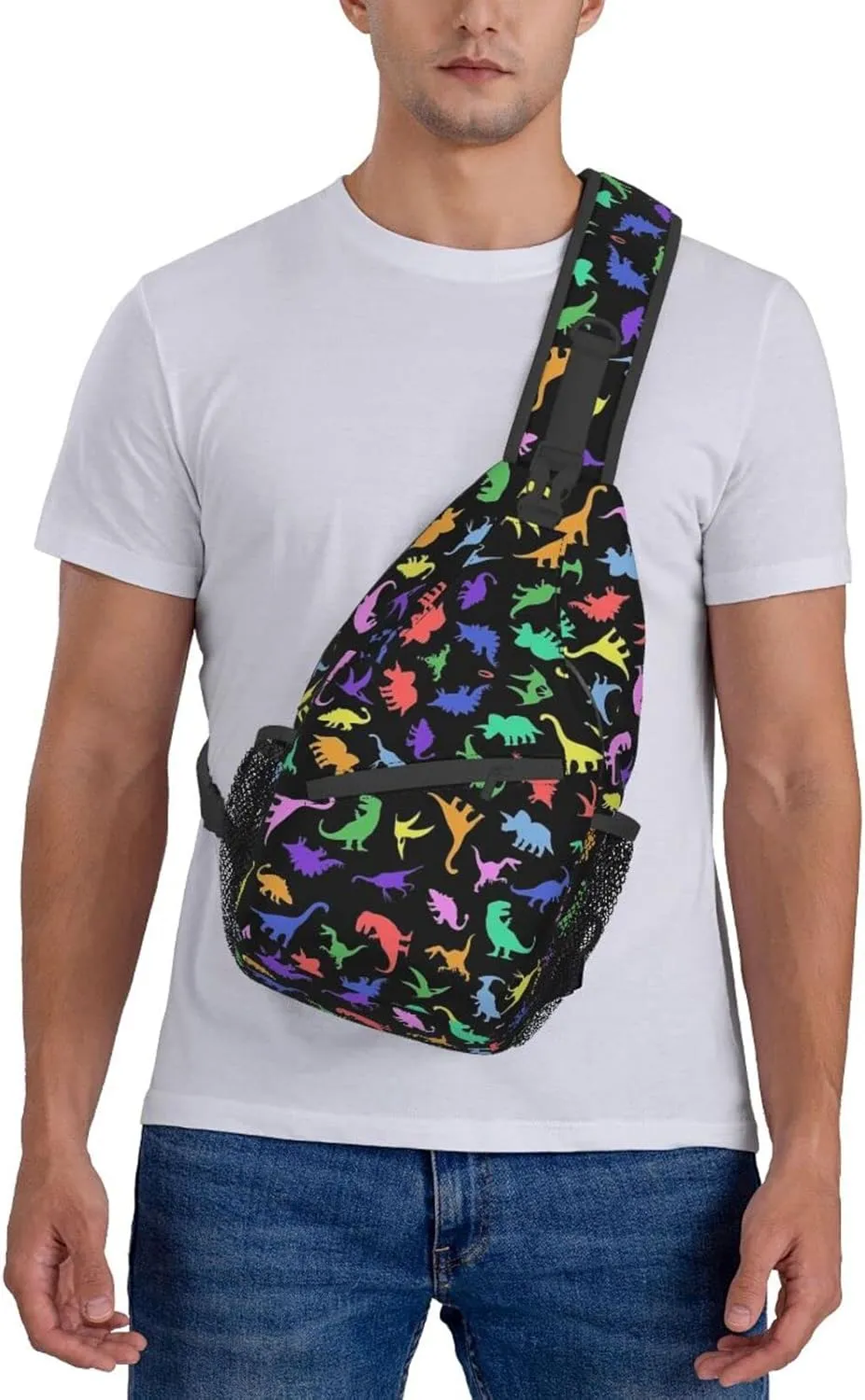 ASYG Cute Funny Dinosaur Sling Bag Crossbody Backpack for Women Men Travel Hiking Daypack Dino Crossbody Shoulder Bag