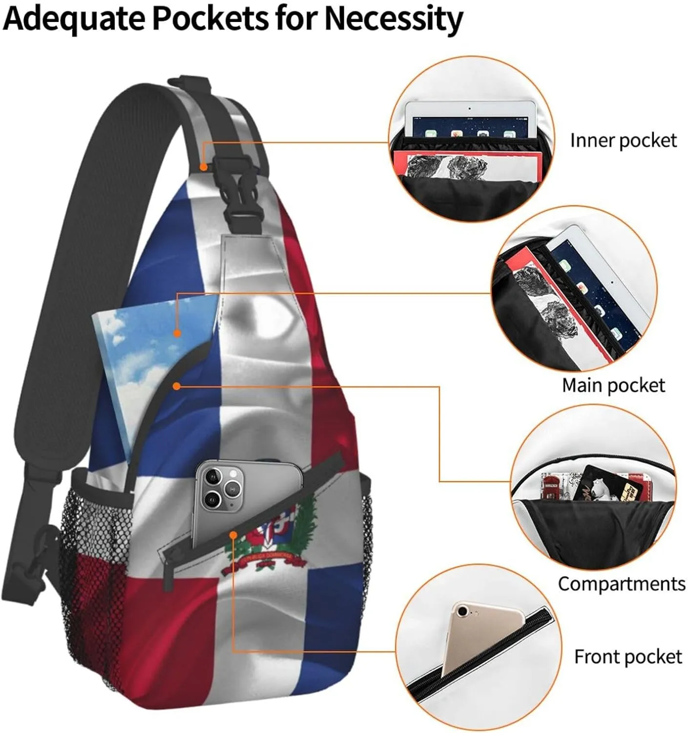 ASYG Funny Dominica Flag Sling Bag Crossbody Backpack Travel Hiking Daypack Dominican Shoulder Bag Chest Bag for Women Men