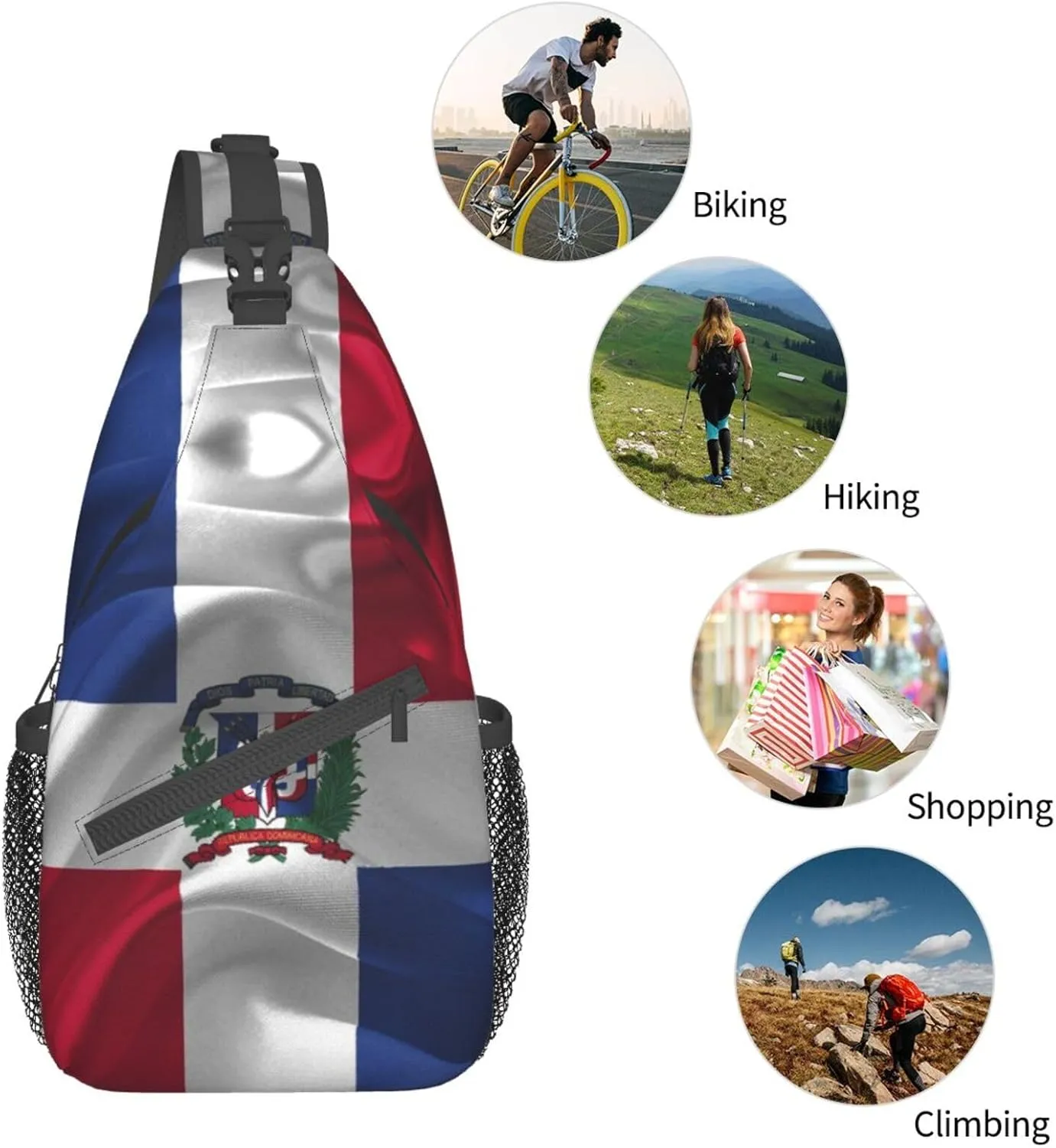 ASYG Funny Dominica Flag Sling Bag Crossbody Backpack Travel Hiking Daypack Dominican Shoulder Bag Chest Bag for Women Men