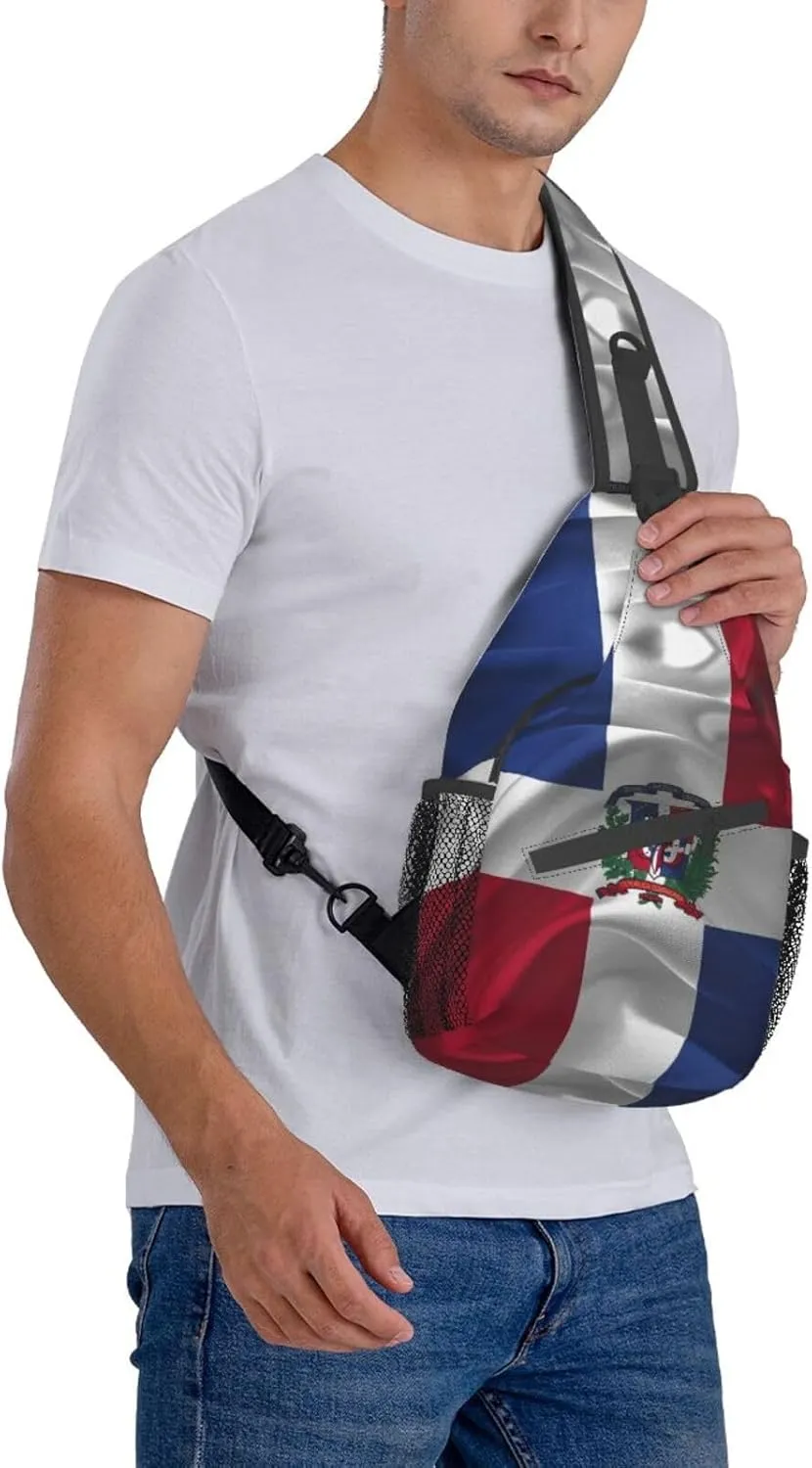 ASYG Funny Dominica Flag Sling Bag Crossbody Backpack Travel Hiking Daypack Dominican Shoulder Bag Chest Bag for Women Men
