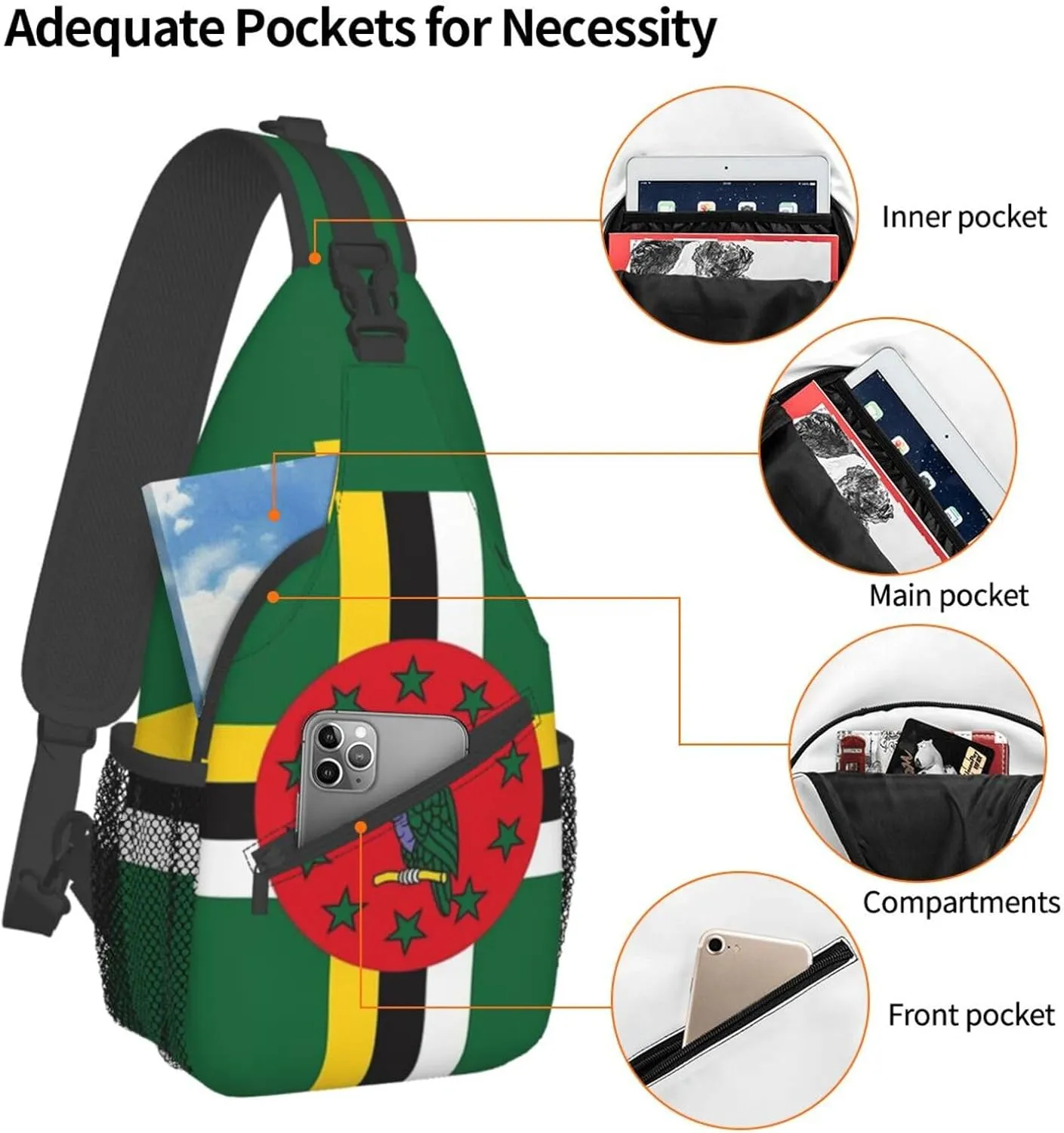 ASYG Funny Dominica Flag Sling Bag Crossbody Backpack Travel Hiking Daypack Dominican Shoulder Bag Chest Bag for Women Men