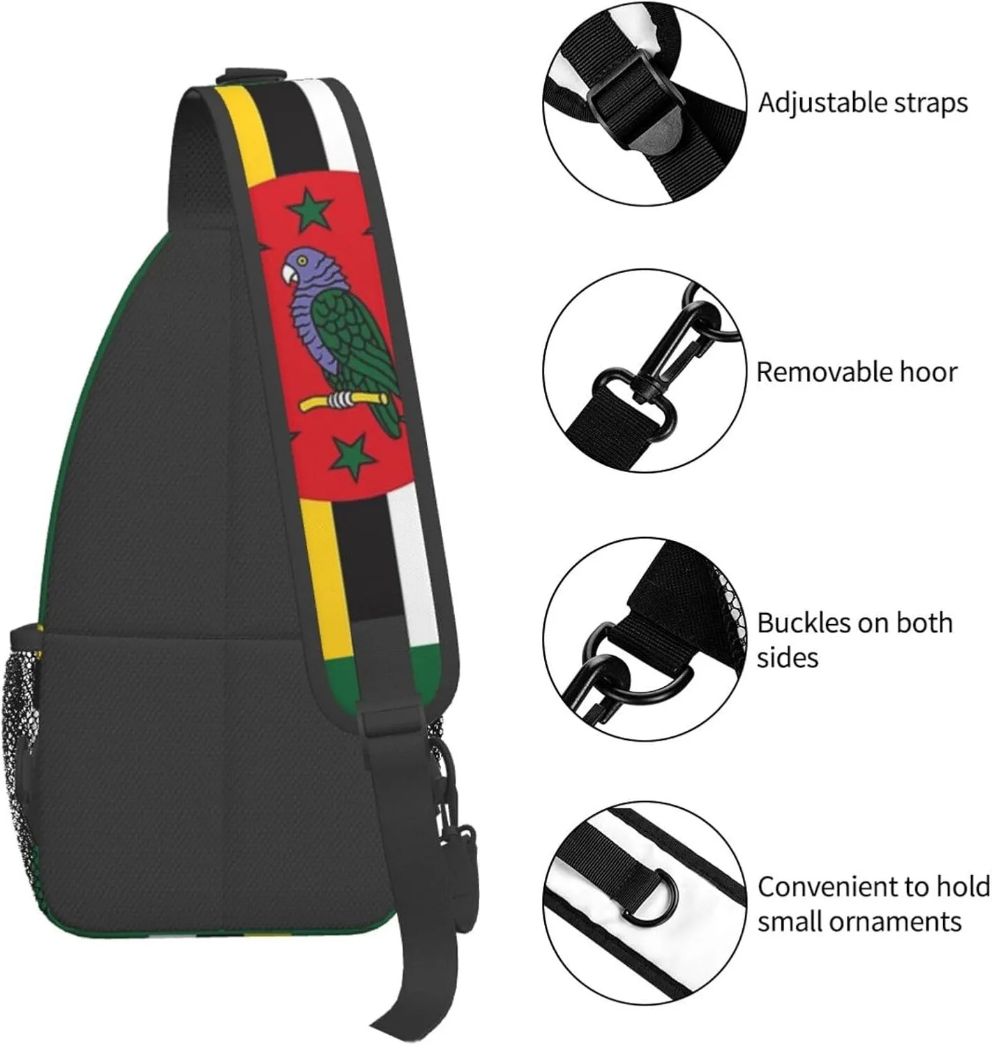 ASYG Funny Dominica Flag Sling Bag Crossbody Backpack Travel Hiking Daypack Dominican Shoulder Bag Chest Bag for Women Men