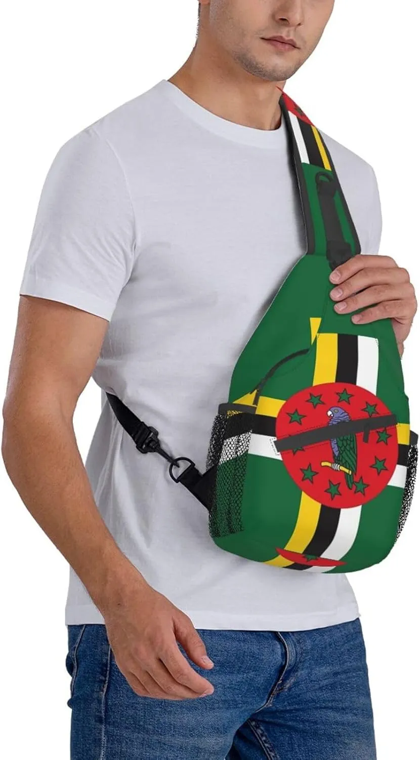 ASYG Funny Dominica Flag Sling Bag Crossbody Backpack Travel Hiking Daypack Dominican Shoulder Bag Chest Bag for Women Men