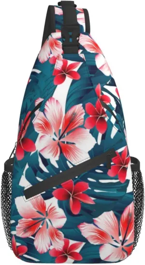 ASYG Hawaiian Tropical Flower Sling Bag Travel Hiking Casual Daypack Crossbody Shoulder Backpack Unisex Chest Bag