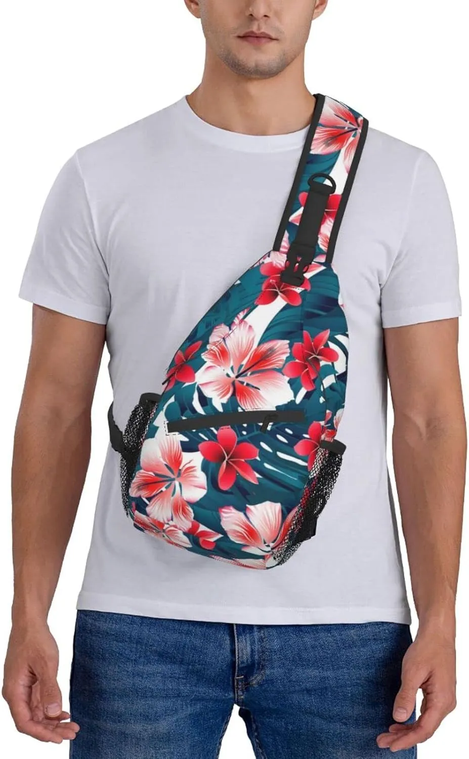 ASYG Hawaiian Tropical Flower Sling Bag Travel Hiking Casual Daypack Crossbody Shoulder Backpack Unisex Chest Bag