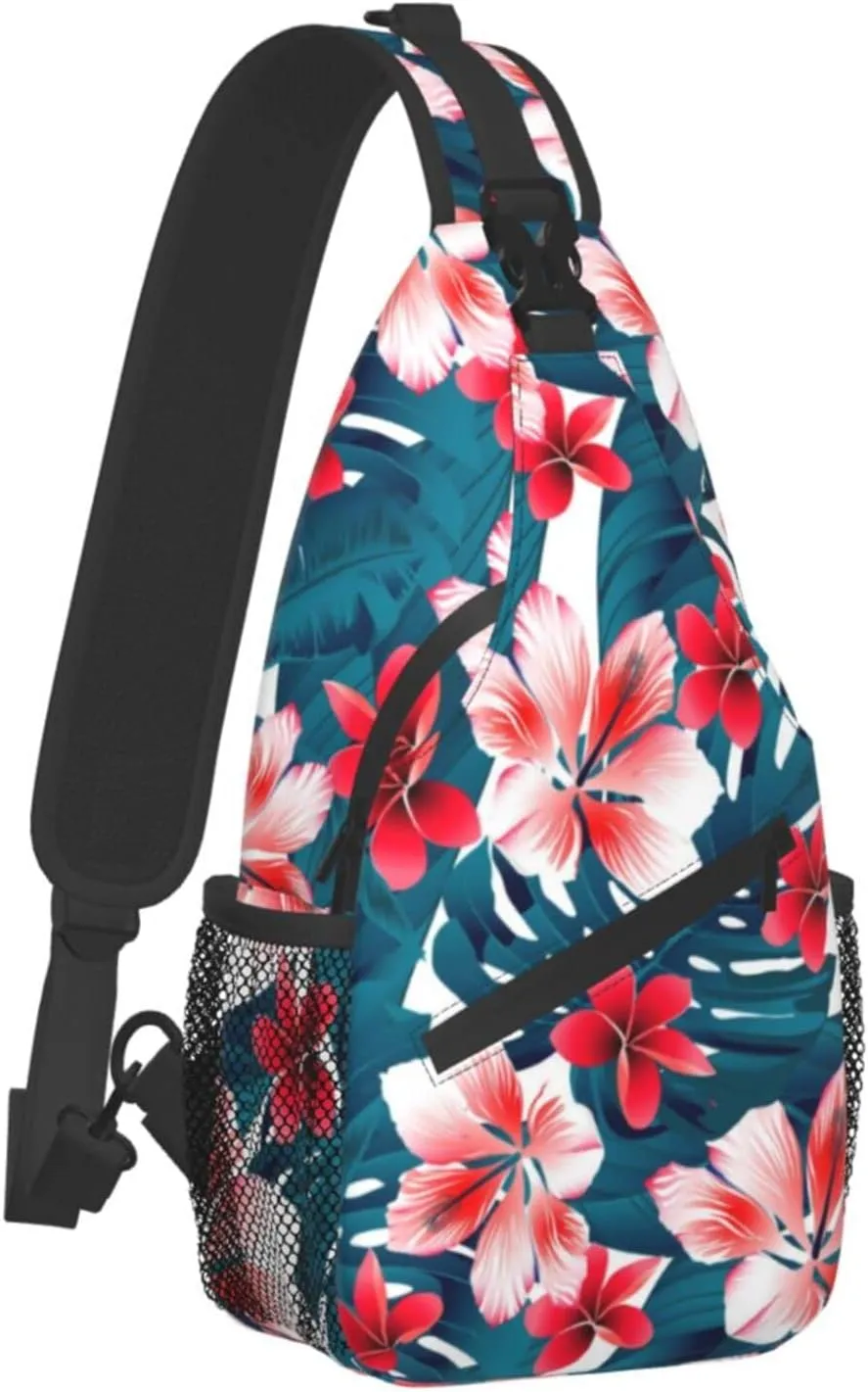 ASYG Hawaiian Tropical Flower Sling Bag Travel Hiking Casual Daypack Crossbody Shoulder Backpack Unisex Chest Bag