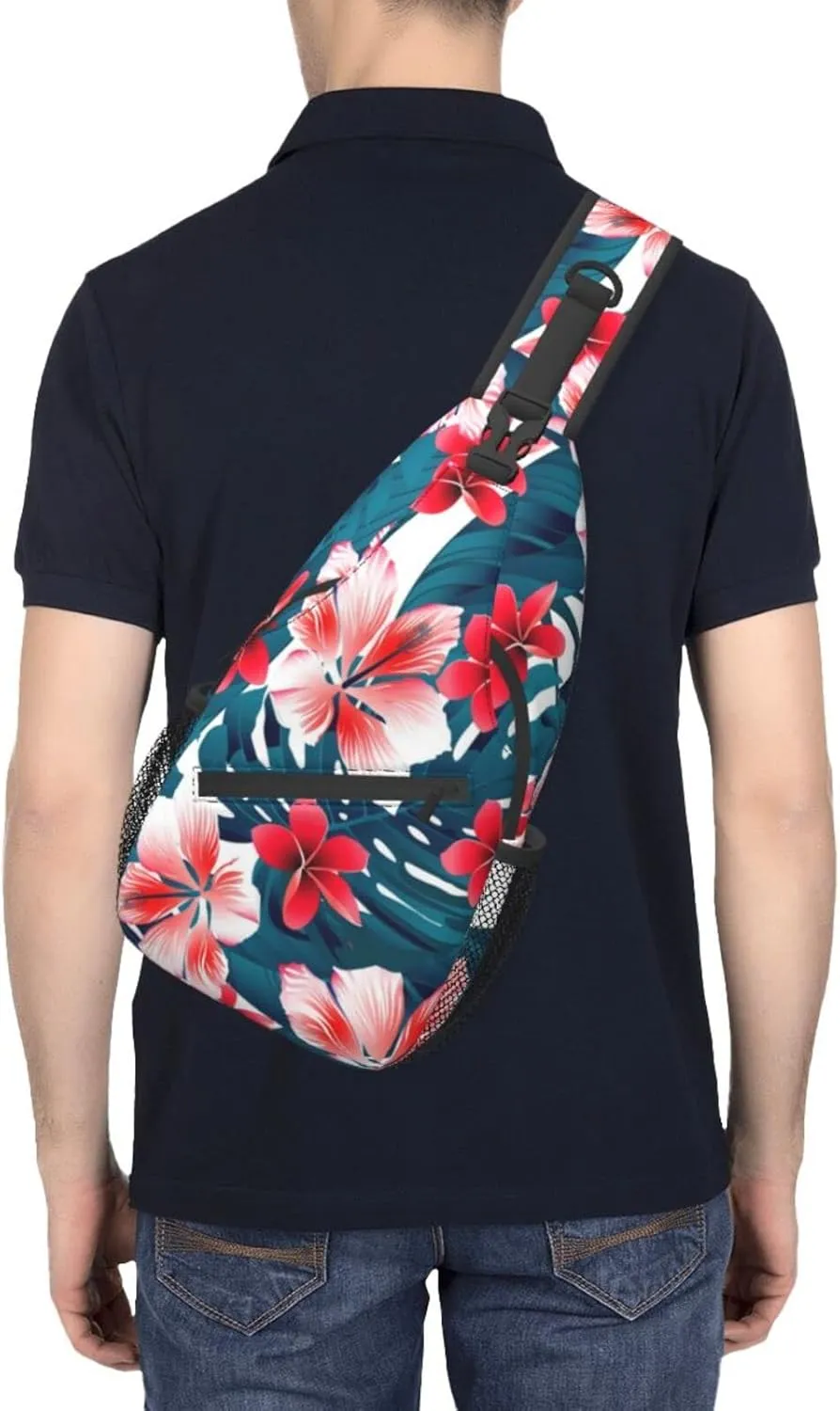 ASYG Hawaiian Tropical Flower Sling Bag Travel Hiking Casual Daypack Crossbody Shoulder Backpack Unisex Chest Bag
