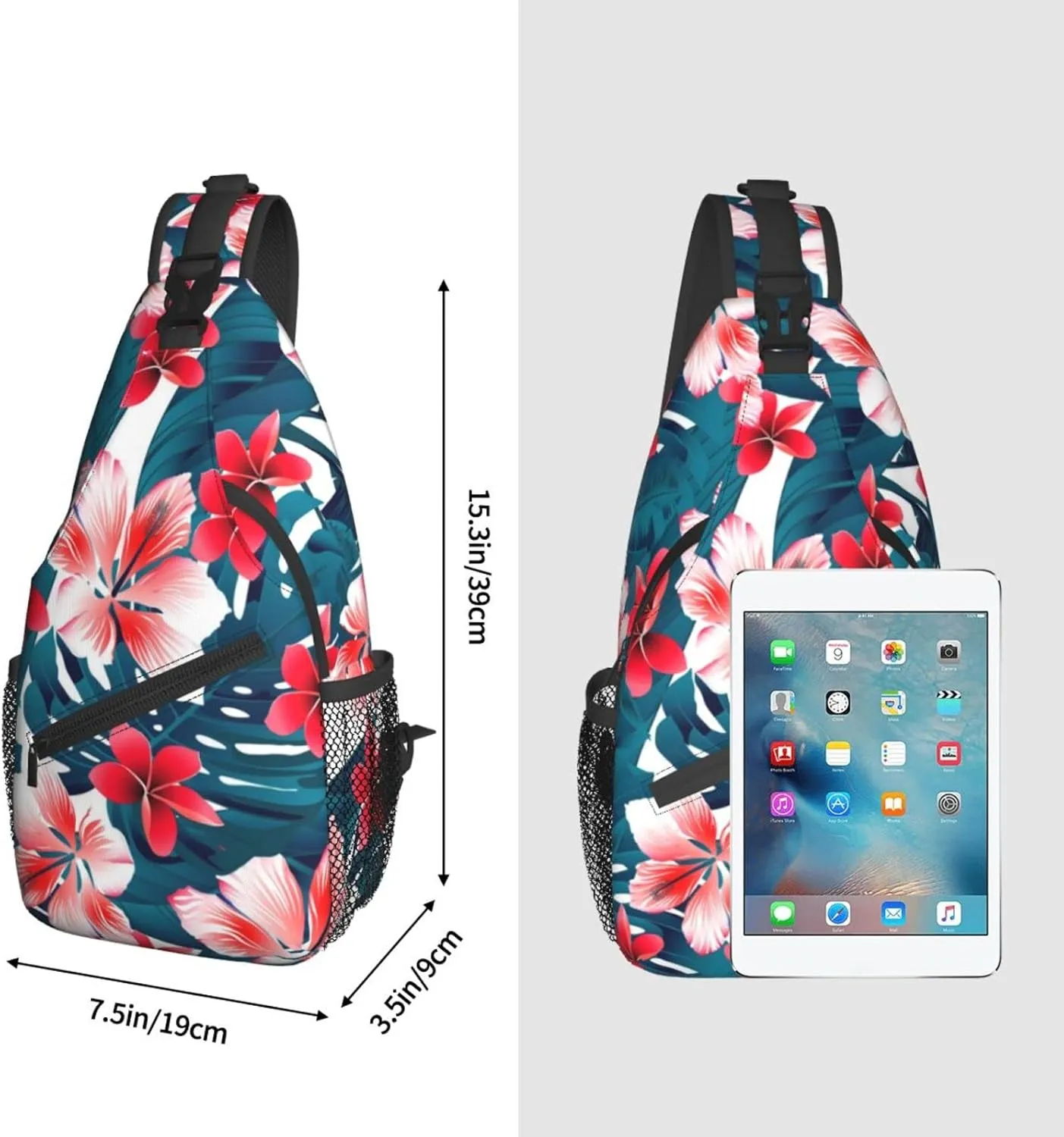 ASYG Hawaiian Tropical Flower Sling Bag Travel Hiking Casual Daypack Crossbody Shoulder Backpack Unisex Chest Bag