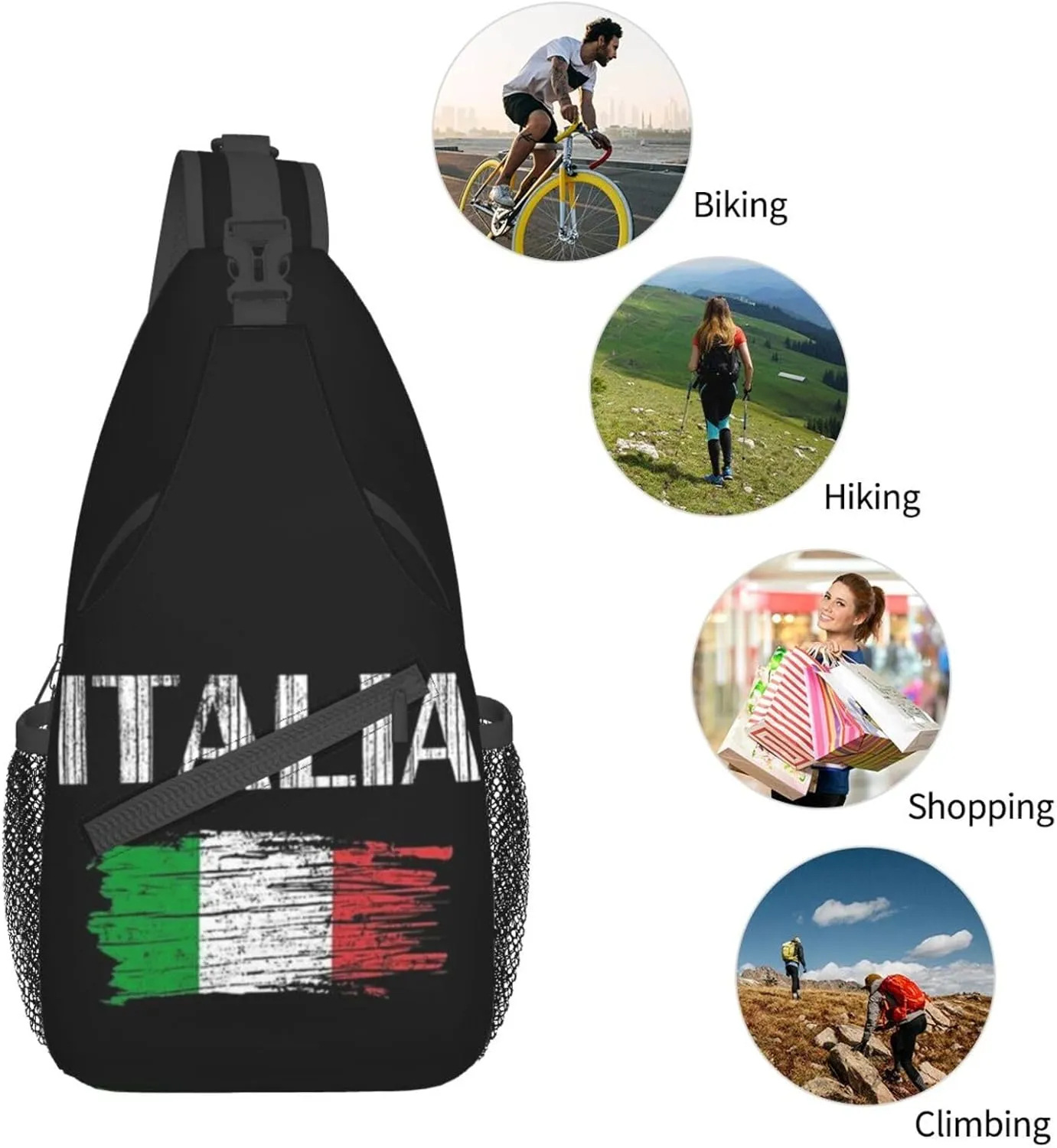 ASYG Vintage Italy Flag Crossbody Sling Backpack Sling Bag Travel Hiking Chest Bag Italian Flag Daypack for Women Men