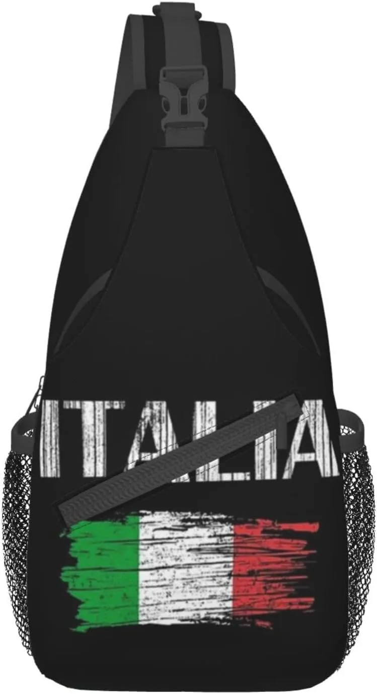 ASYG Vintage Italy Flag Crossbody Sling Backpack Sling Bag Travel Hiking Chest Bag Italian Flag Daypack for Women Men
