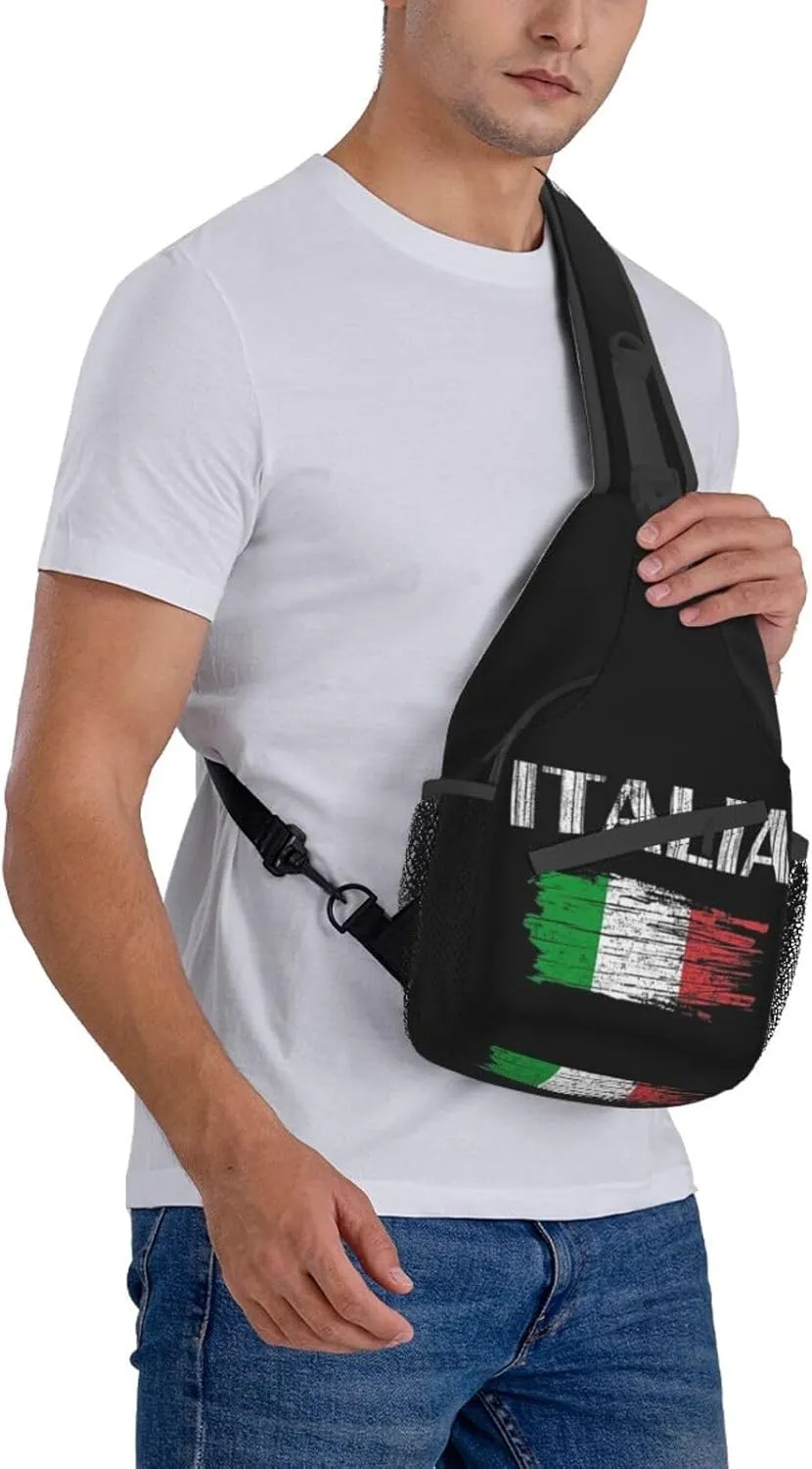 ASYG Vintage Italy Flag Crossbody Sling Backpack Sling Bag Travel Hiking Chest Bag Italian Flag Daypack for Women Men
