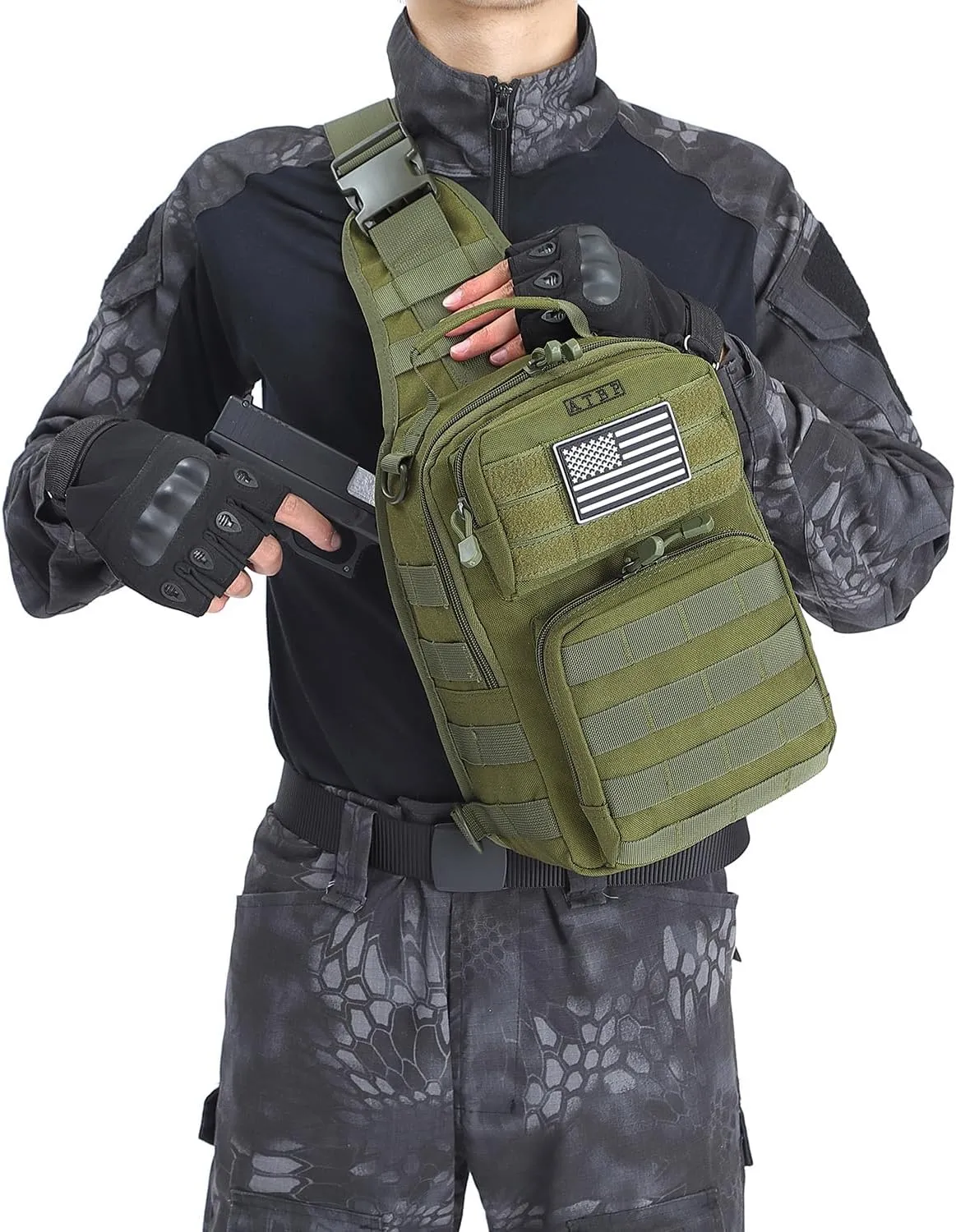 ATBP Tactical Sling Backpack with Holster Military Crossbody Bag for Men Single Shoulder Back Pack 10L