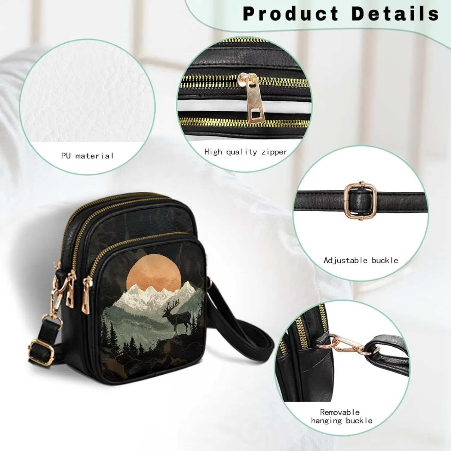 Attractive Print Womens Crossbody Bag with Strap Pockets Zipper for Travel Everyday Use
