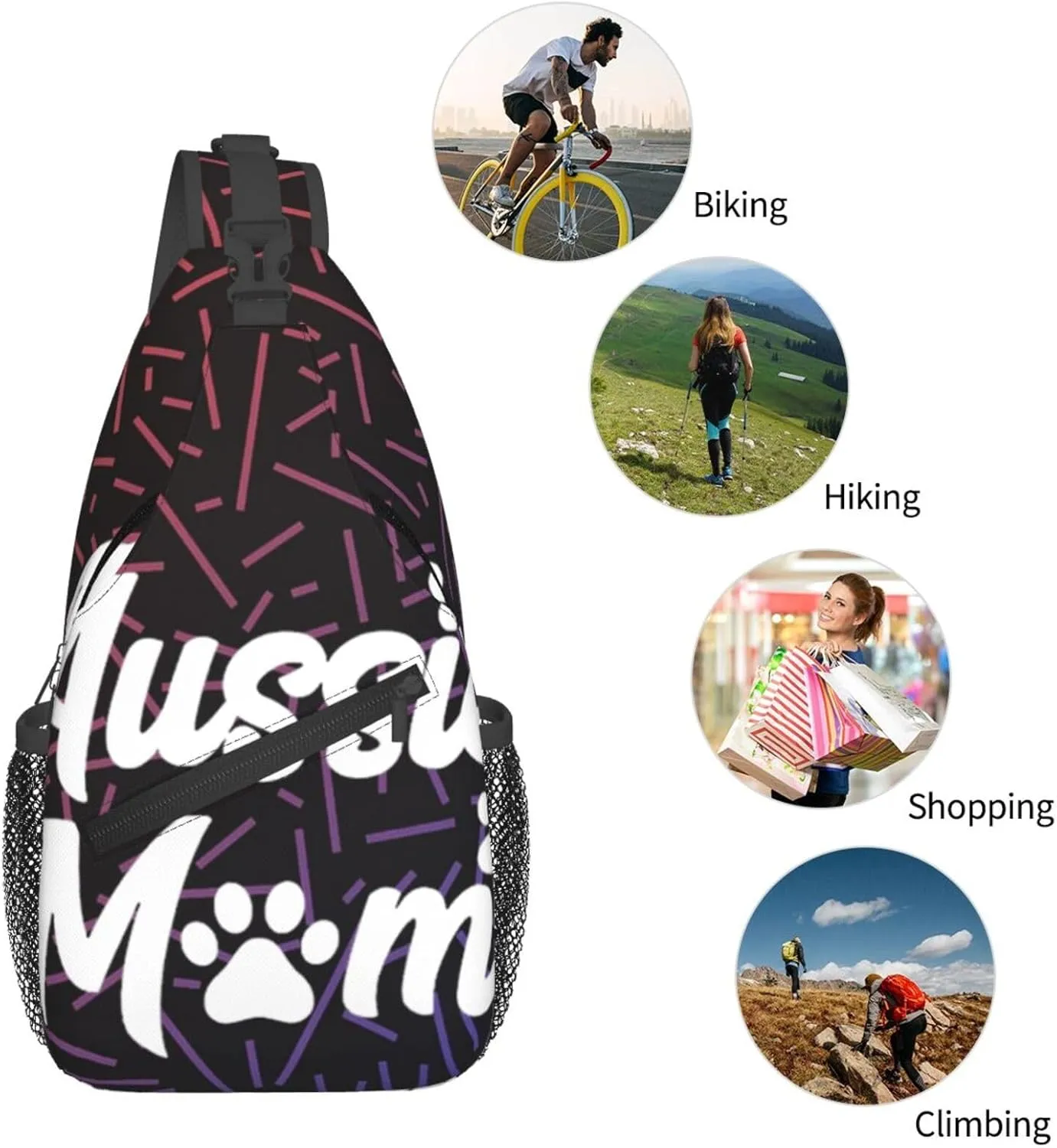 Aussie Mom Crossbody Backpack Chest Shoulder Bag Lightweight One Strap Travel Hiking Daypack