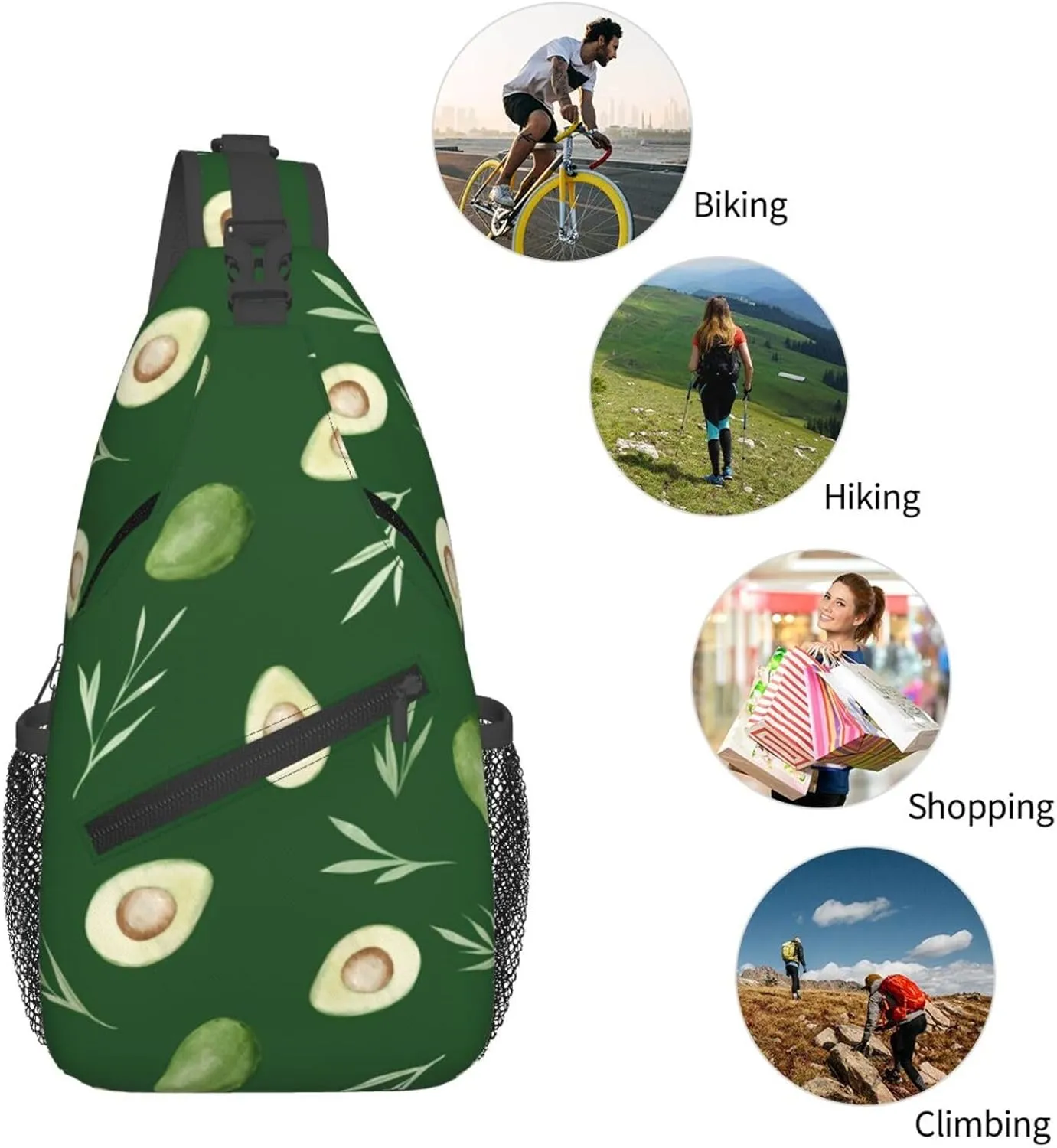 Avocados Crossbody Sling Backpack Sling Bag Adjustable Chest Shoulder Daypack For Women Men