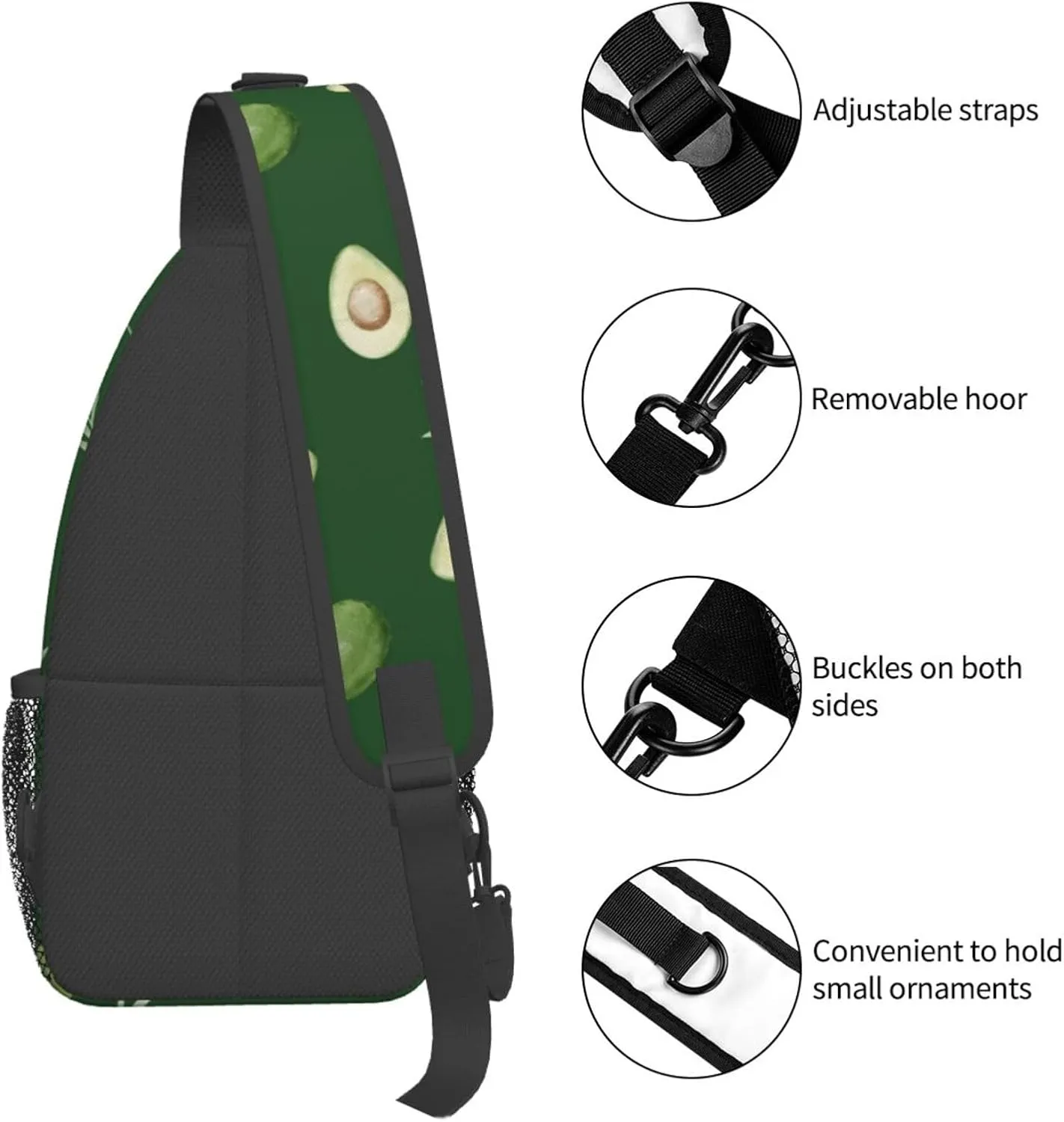 Avocados Crossbody Sling Backpack Sling Bag Adjustable Chest Shoulder Daypack For Women Men