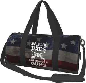 Awesome Dads Have Beards & Guns Duffel Bag Gym Bag Travel Sports Tote Large Foldable Beach Swim Yoga7