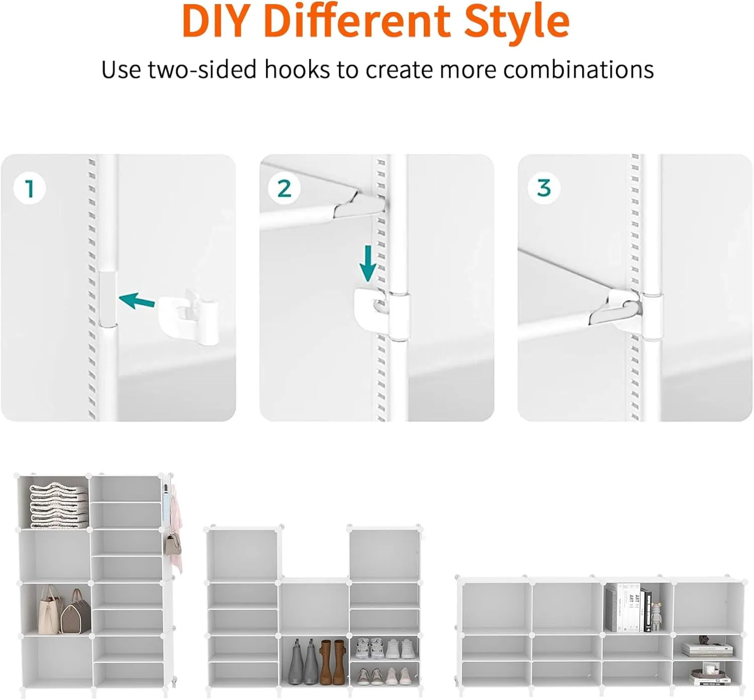 AWTATOS Closet Organizer 8 Cube Storage Shelves Closet Clothes Organizers and Storage Stackable Cubby Shelving for Closet Bedroom Living Room Office White