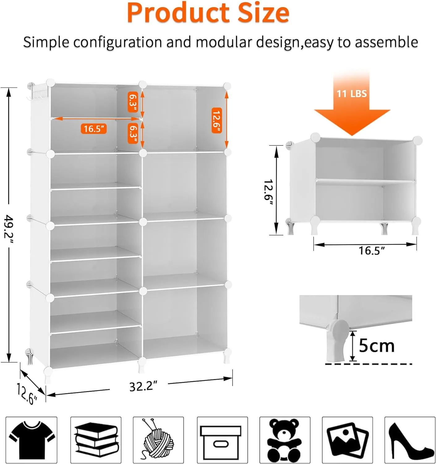 AWTATOS Closet Organizer 8 Cube Storage Shelves Closet Clothes Organizers and Storage Stackable Cubby Shelving for Closet Bedroom Living Room Office White