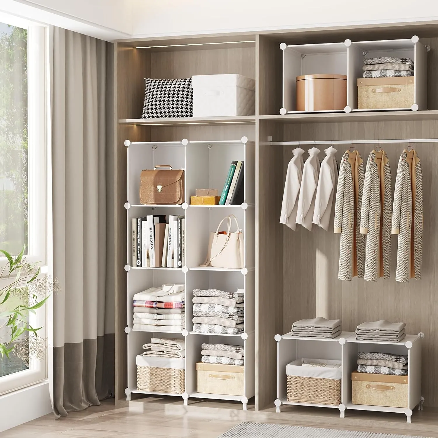 AWTATOS Cube Storage Organizer, 16 Cube Closet Organizer, Stackable Storage Cube Shelves, DIY Portable Closet Clothes Organizer Shelving for Bedroom, Closet, Wardrobe, Bathroom, White