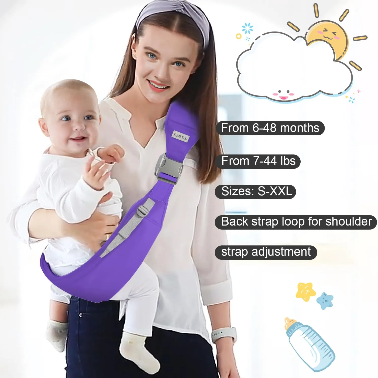 Baby Sling Carrier Newborn to Toddler,Updated Adjustable One Shoulder Labor-Saving Baby Holder Carrier,Tollder Sling Carrying 7-45 lbs(Blue-Purple)