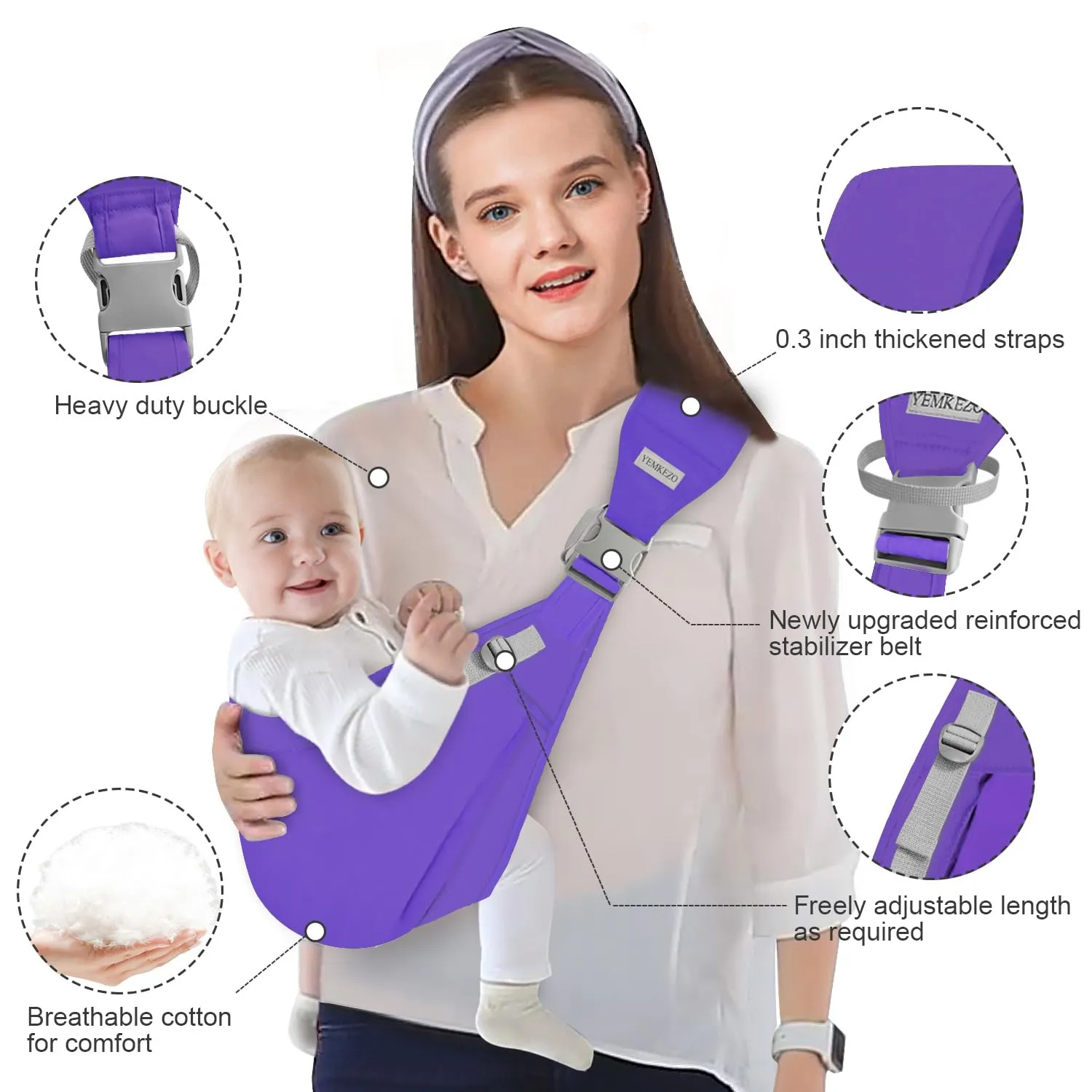 Baby Sling Carrier Newborn to Toddler,Updated Adjustable One Shoulder Labor-Saving Baby Holder Carrier,Tollder Sling Carrying 7-45 lbs(Blue-Purple)