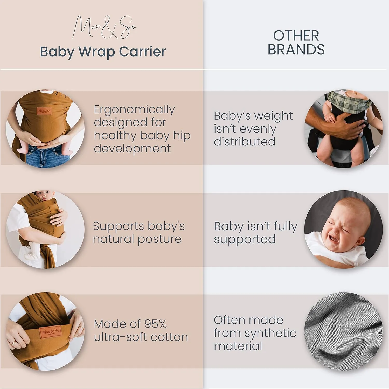 Baby Wrap Carrier - Premium Cotton Baby Carrier Wrap for Newborn to Toddler- Infant Carrier- Baby Holder One Size Fits All with Front Pocket by Max&so