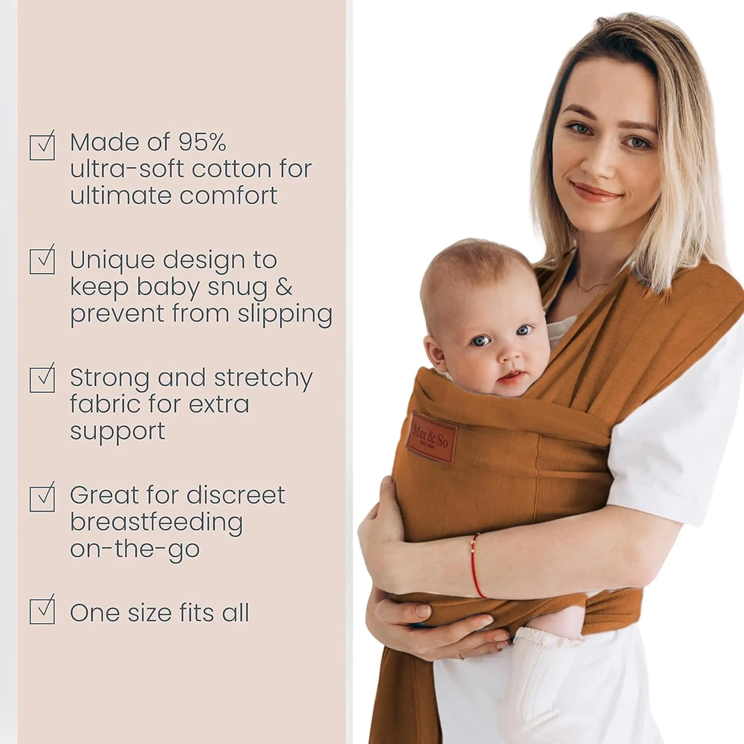 Baby Wrap Carrier - Premium Cotton Baby Carrier Wrap for Newborn to Toddler- Infant Carrier- Baby Holder One Size Fits All with Front Pocket by Max&so