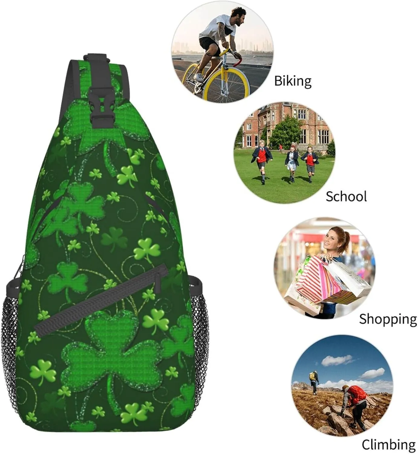 Background St Patrick'S Day Glitter Unisex Casual Diagonal Chest Bag,Multipurpose Crossbody Shoulder Bag Travel Hiking Daypack