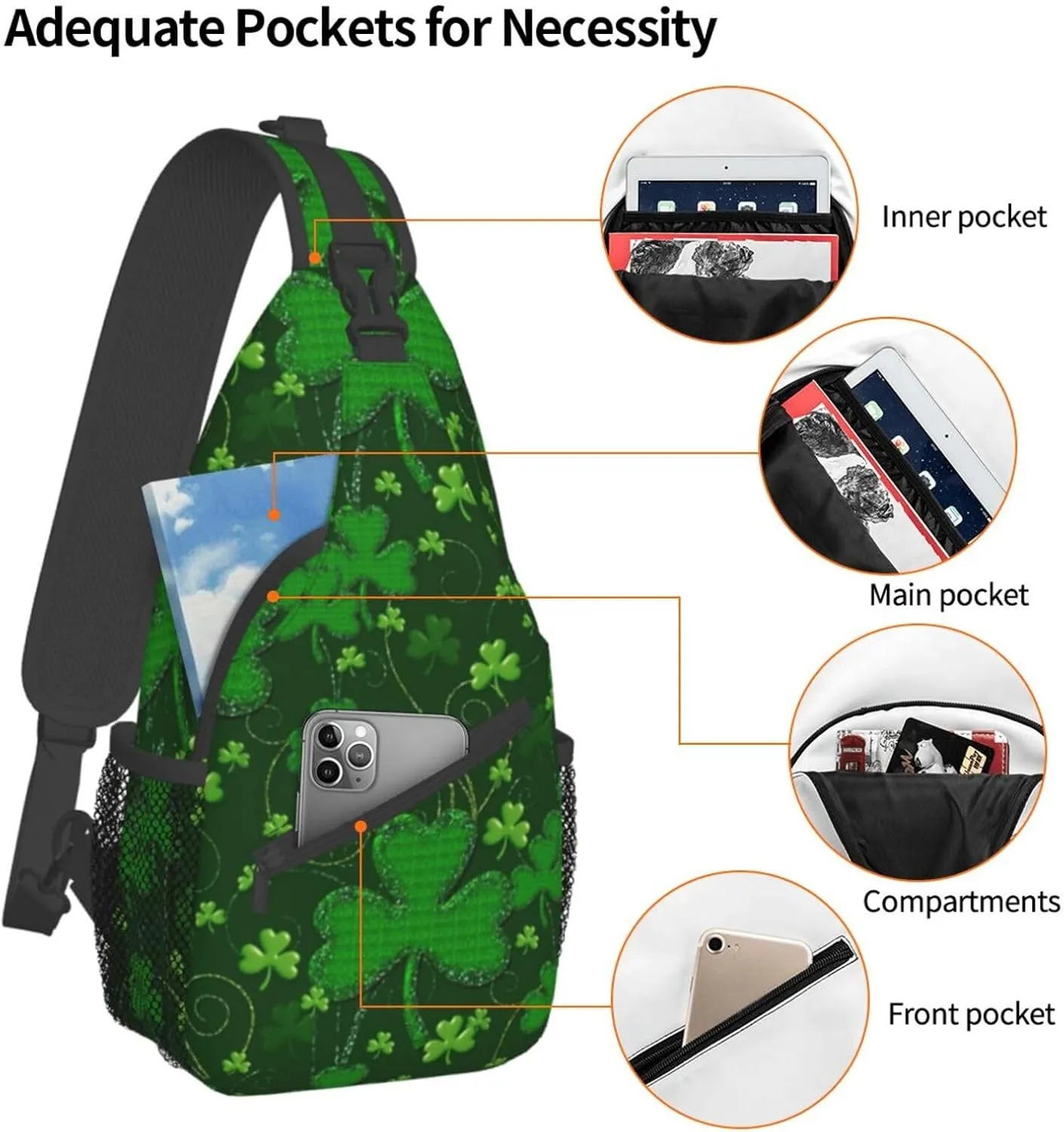 Background St Patrick'S Day Glitter Unisex Casual Diagonal Chest Bag,Multipurpose Crossbody Shoulder Bag Travel Hiking Daypack