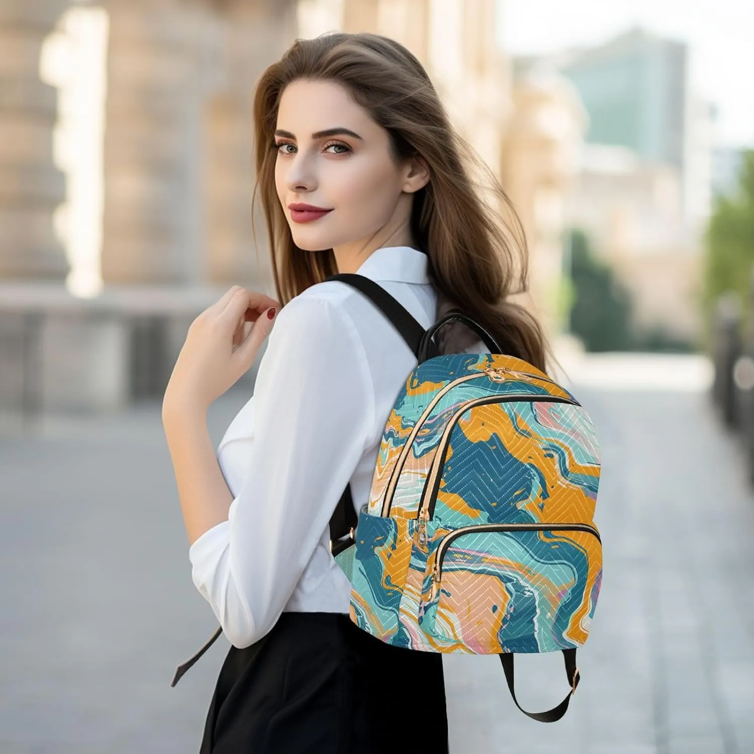 Backpack for Men and Women - Lightweight Laptop Backpack Casual Daypack for College Work Travel, Marble (41), Medium