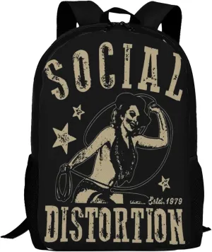 Backpacks Social Rock Distortion Band Double Shoulder Bag 15 Inchs Laptop Backpack for Camping Travle Work Hiking Women Men Gifts