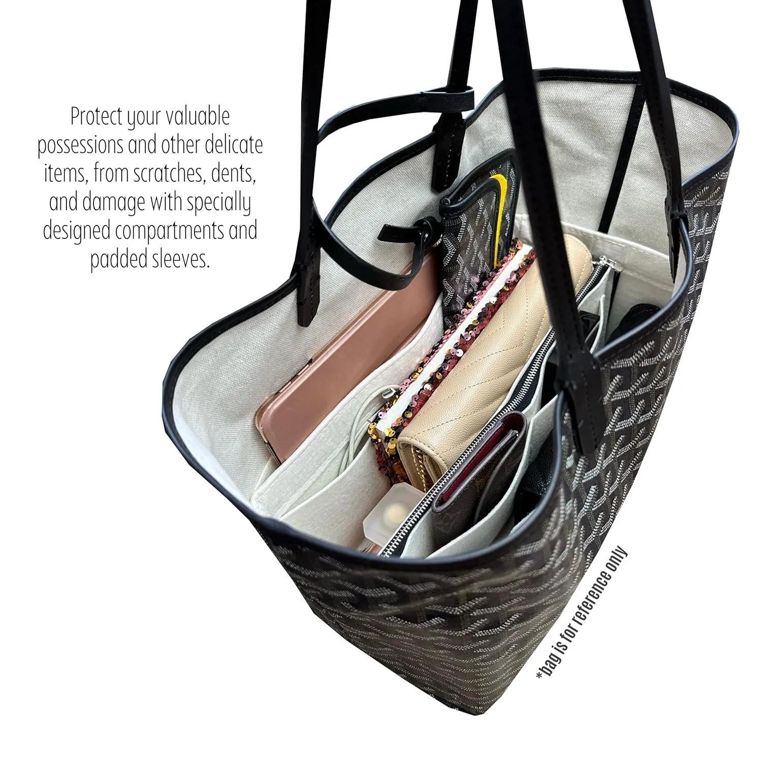 Bag Organizer for St louis PM Bag Organizer St Louis GM Tote Bag Insert Handmade 3mm Premium Felt Snug Sturdy Silver Zipper (For St Louis PM, Beige)