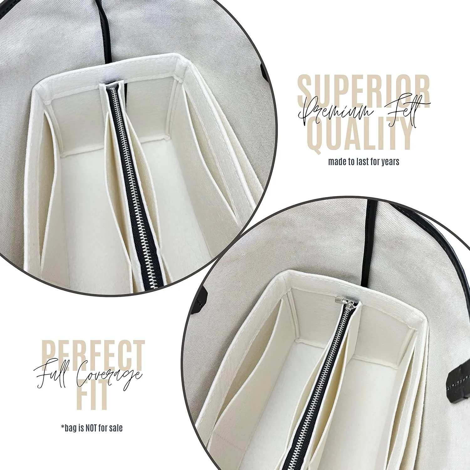 Bag Organizer for St louis PM Bag Organizer St Louis GM Tote Bag Insert Handmade 3mm Premium Felt Snug Sturdy Silver Zipper (For St Louis PM, Beige)