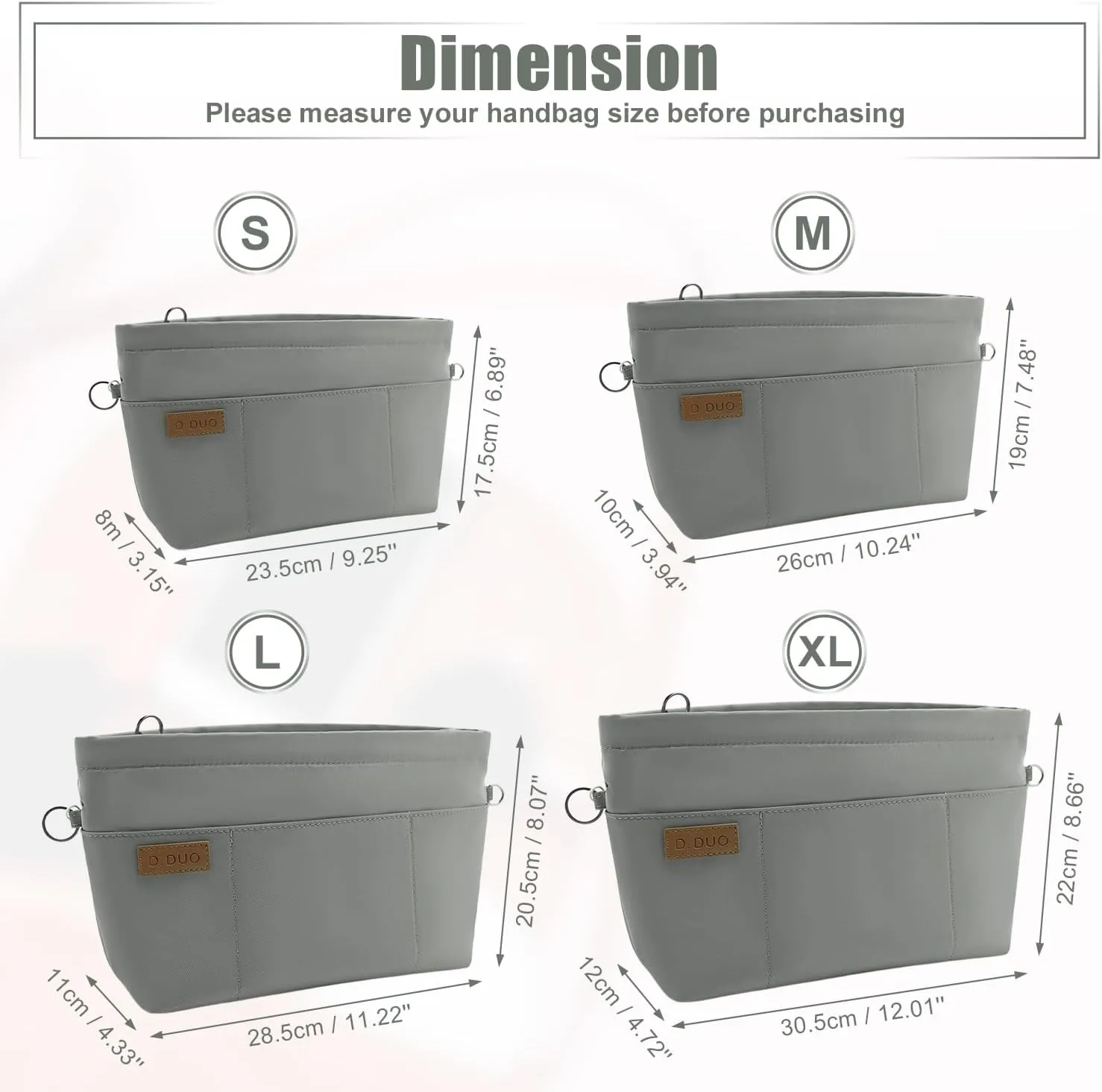 Bag Organizer Insert, Crossbody Bag, Tote Organizer Insert with Adjustable Bag Strap, Waterproof Nylon Purse Inserts (Gray, L)