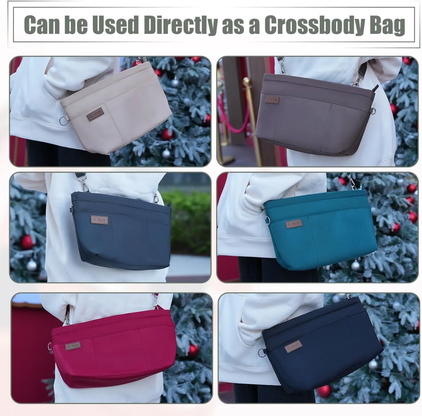Bag Organizer Insert, Crossbody Bag, Tote Organizer Insert with Adjustable Bag Strap, Waterproof Nylon Purse Inserts (Gray, L)