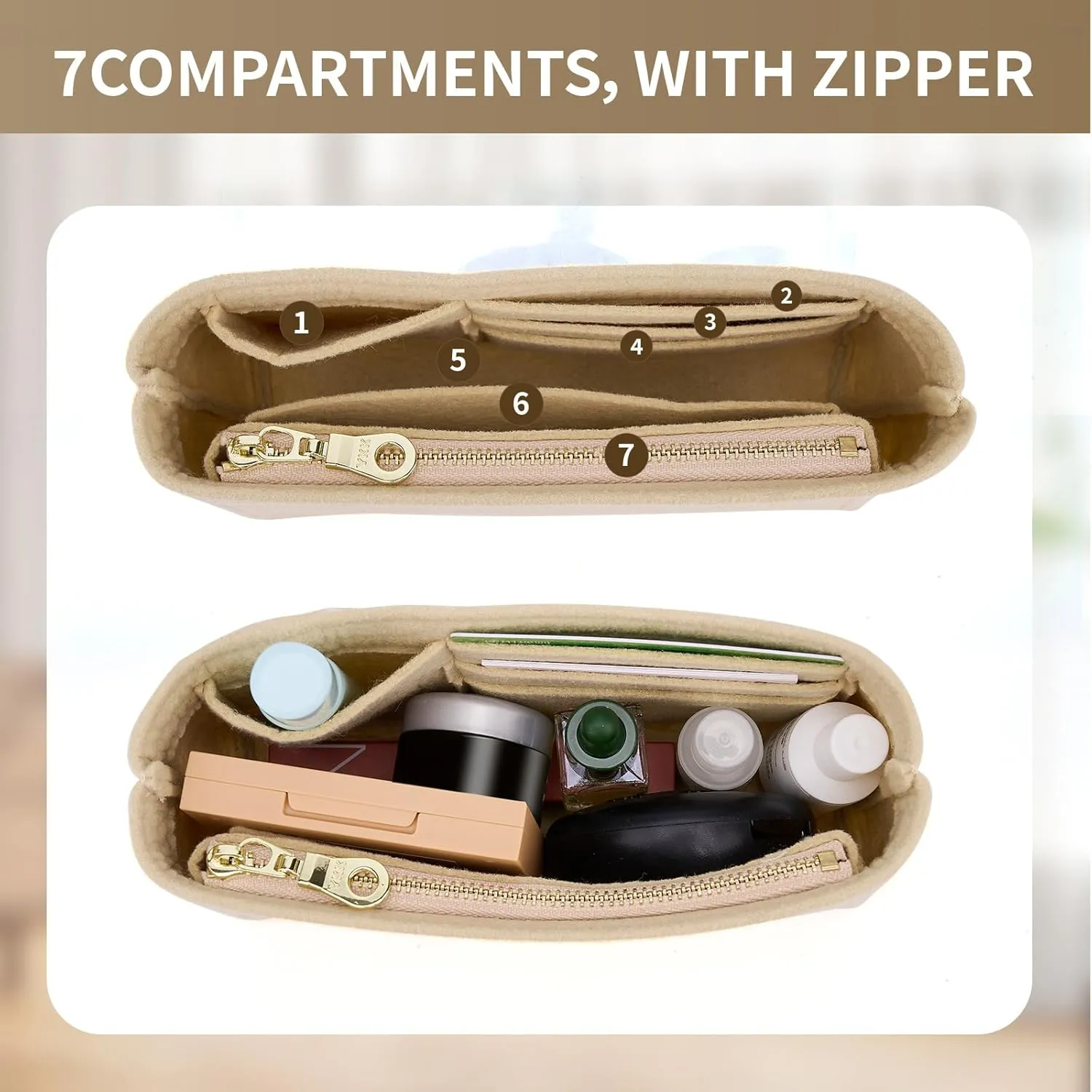 Bag Organizer Insert for Tote Bag, Felt Purse Organizer Handbag Backpack Compatible with Longchamp, Le Pliage, LV, Coach