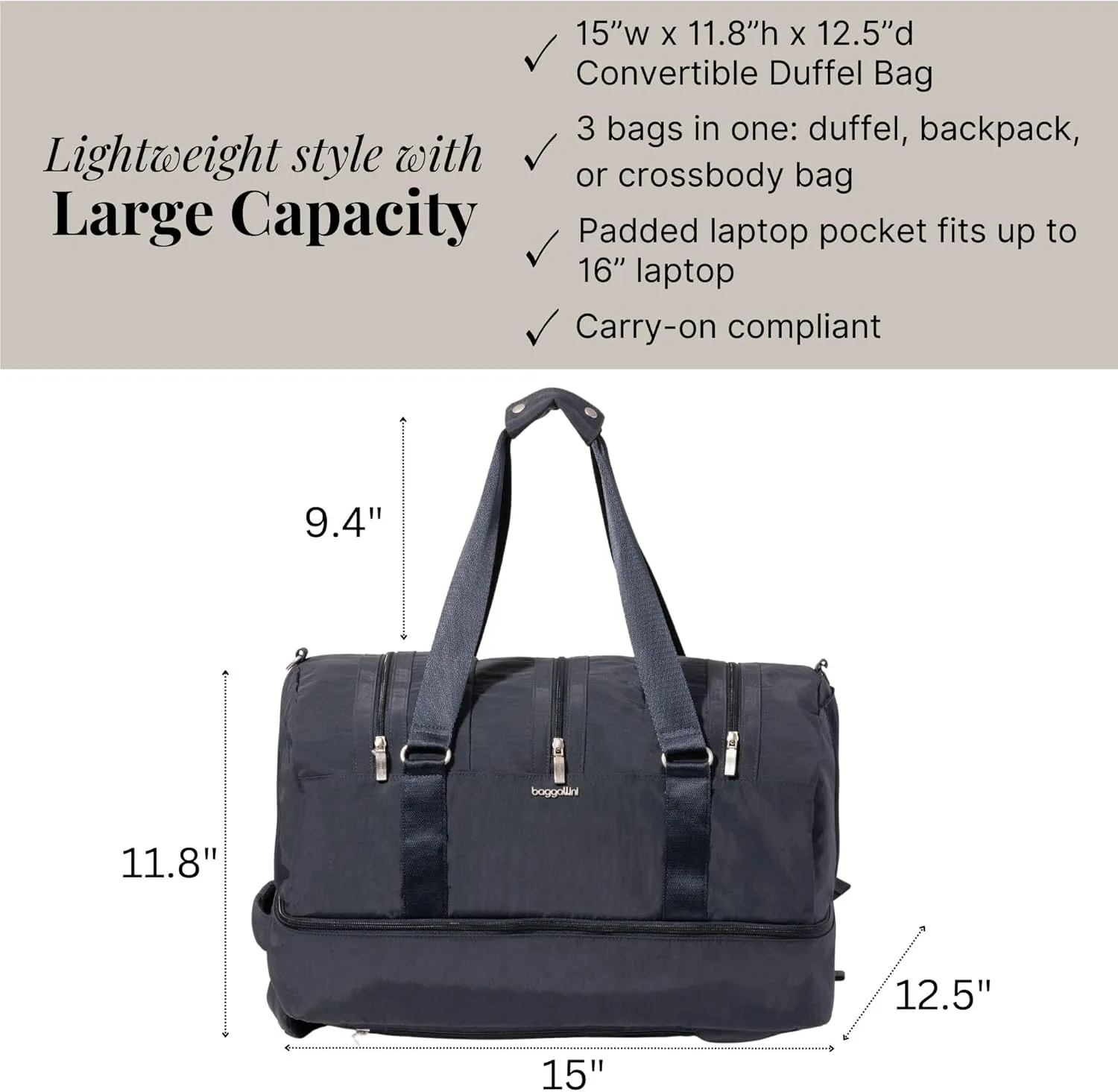 Baggallini Multizip Convertible Duffel