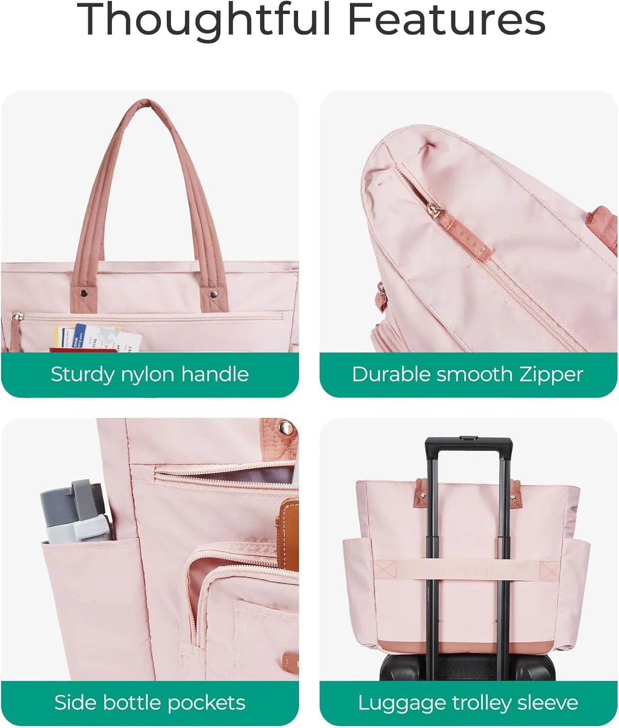 BAGSMART Small Tote Bag for Women, Lightweight Zippered Travel Handbag Casual Purse for Work