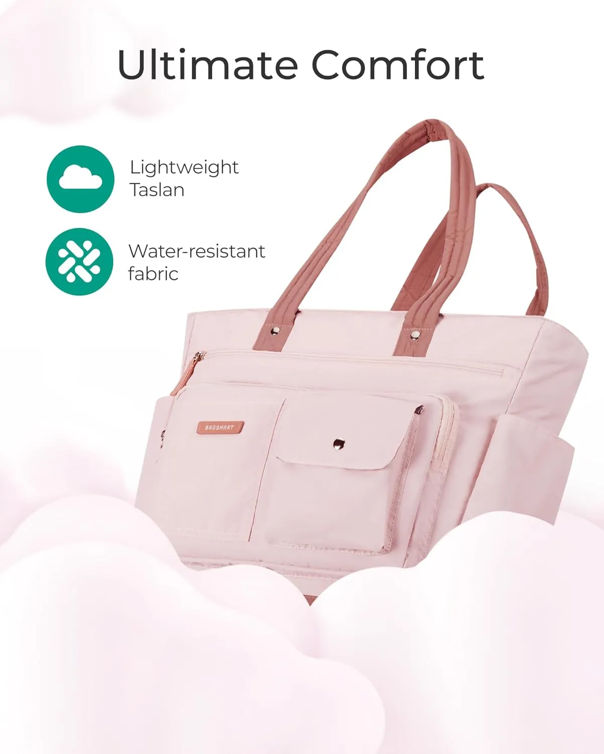 BAGSMART Small Tote Bag for Women, Lightweight Zippered Travel Handbag Casual Purse for Work