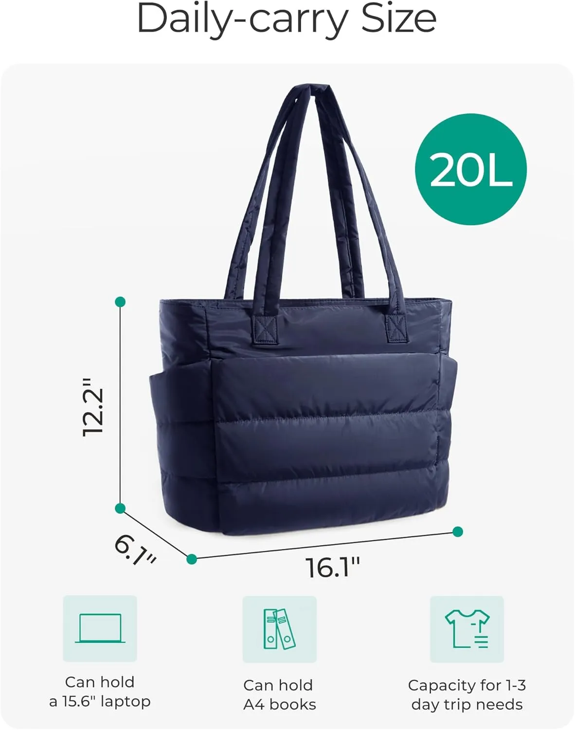 BAGSMART Tote Bag for Women, Lightweight Puffy Tote Bag with Compartments, Quilted Shoulder Bag Handbag for Travel, Work