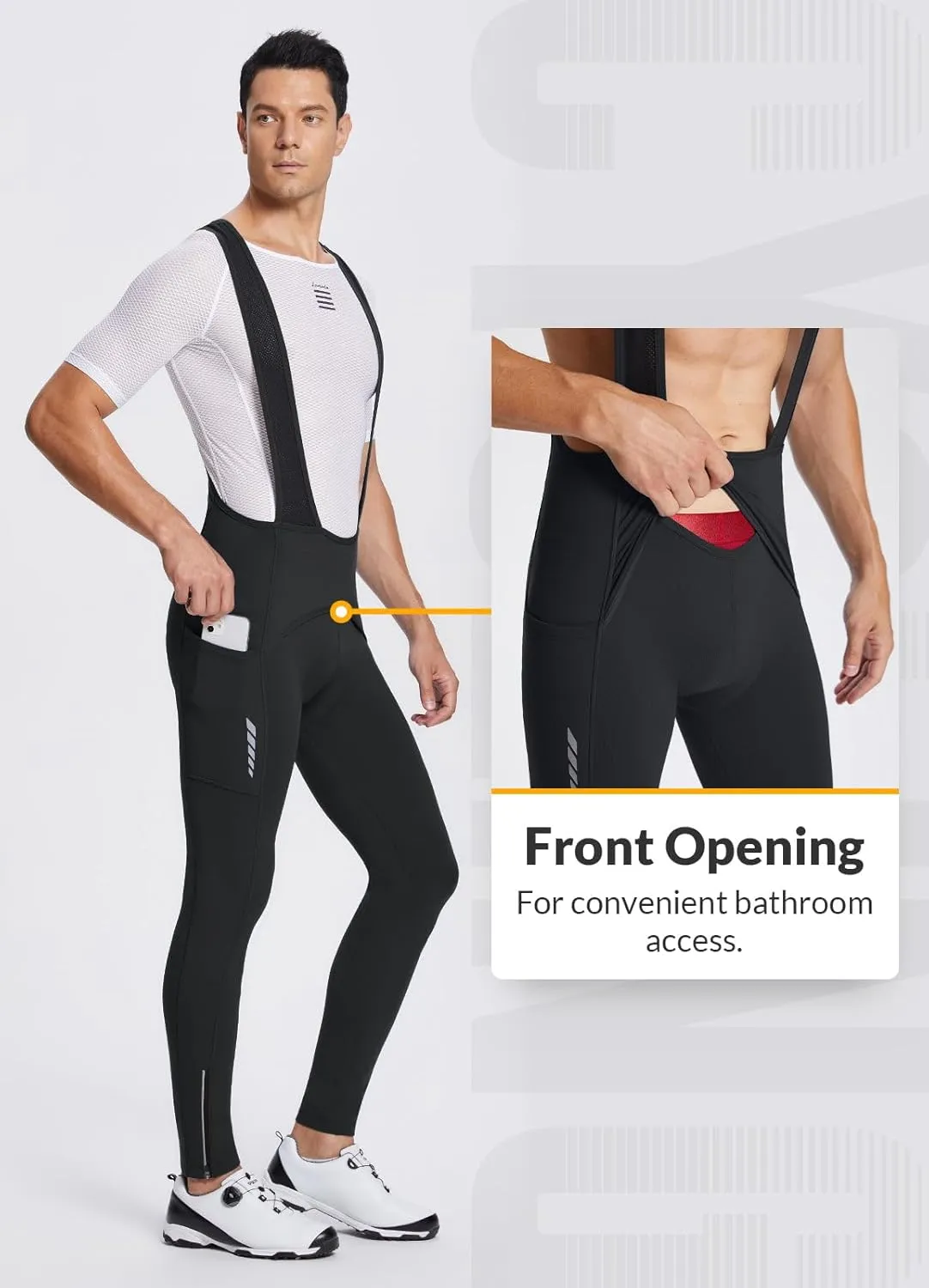 baleaf Men's Winter Cycling Bib Pants 4D Padded Thermal Water Resistant Bike Tights Cold Weather Warm Pockets